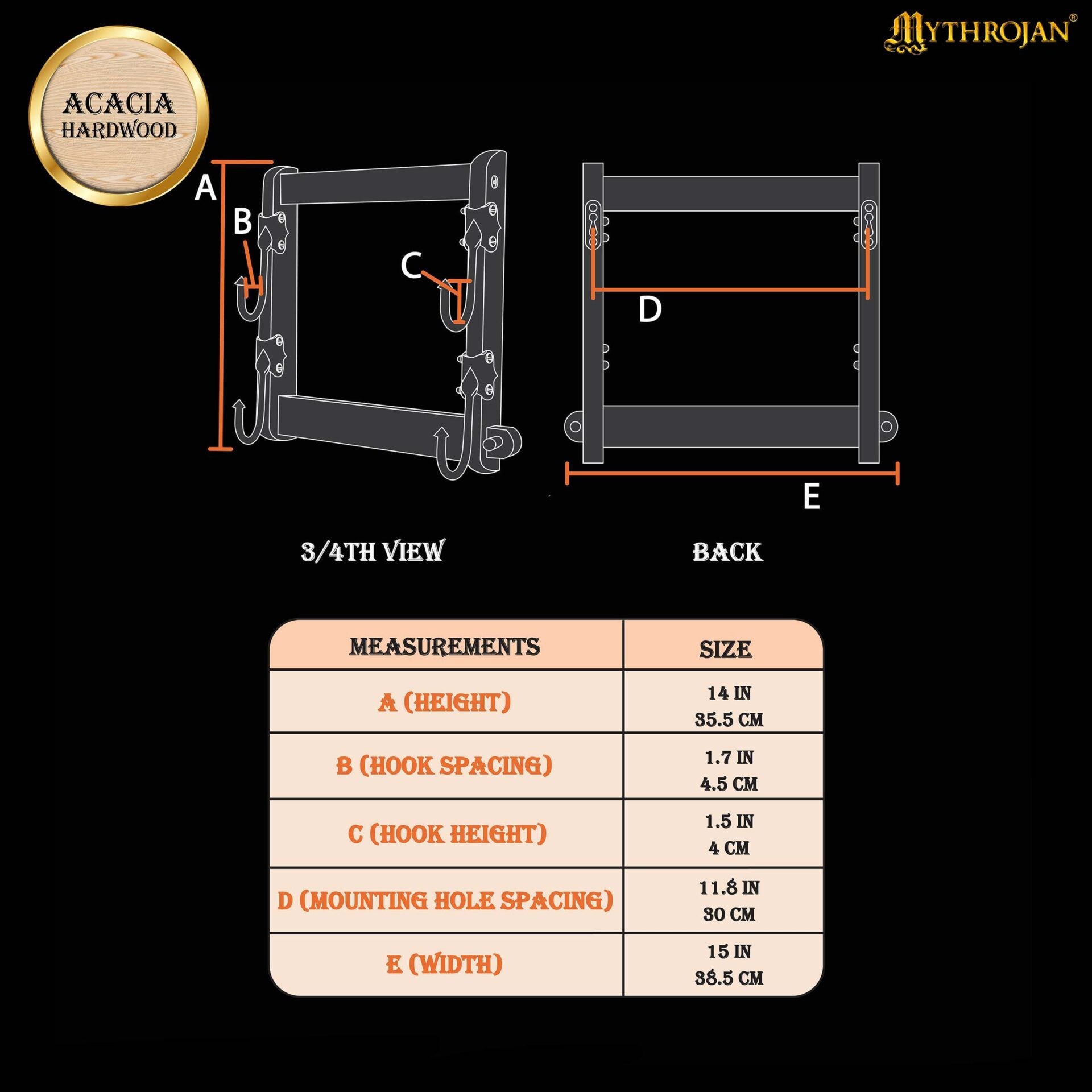 Imagen única de: Mythrojan Soporte de Dos Niveles de Madera Maciza con Ganchos de Hierro