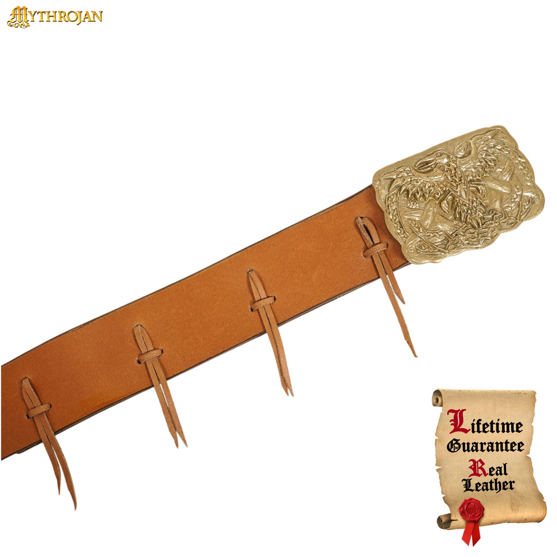 Imagen única de: Cinturón Vikingo Urbano Mythrojan con Hebilla de Latón Macizo y Cuero Auténtico con Cuervo de Odín
