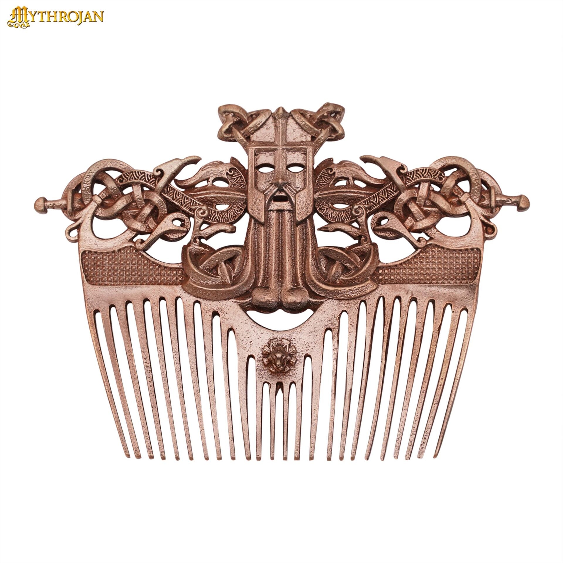 Imagen única de: Peine Nórdico para Barba de Bronce Macizo con Funda de Cuero Auténtico