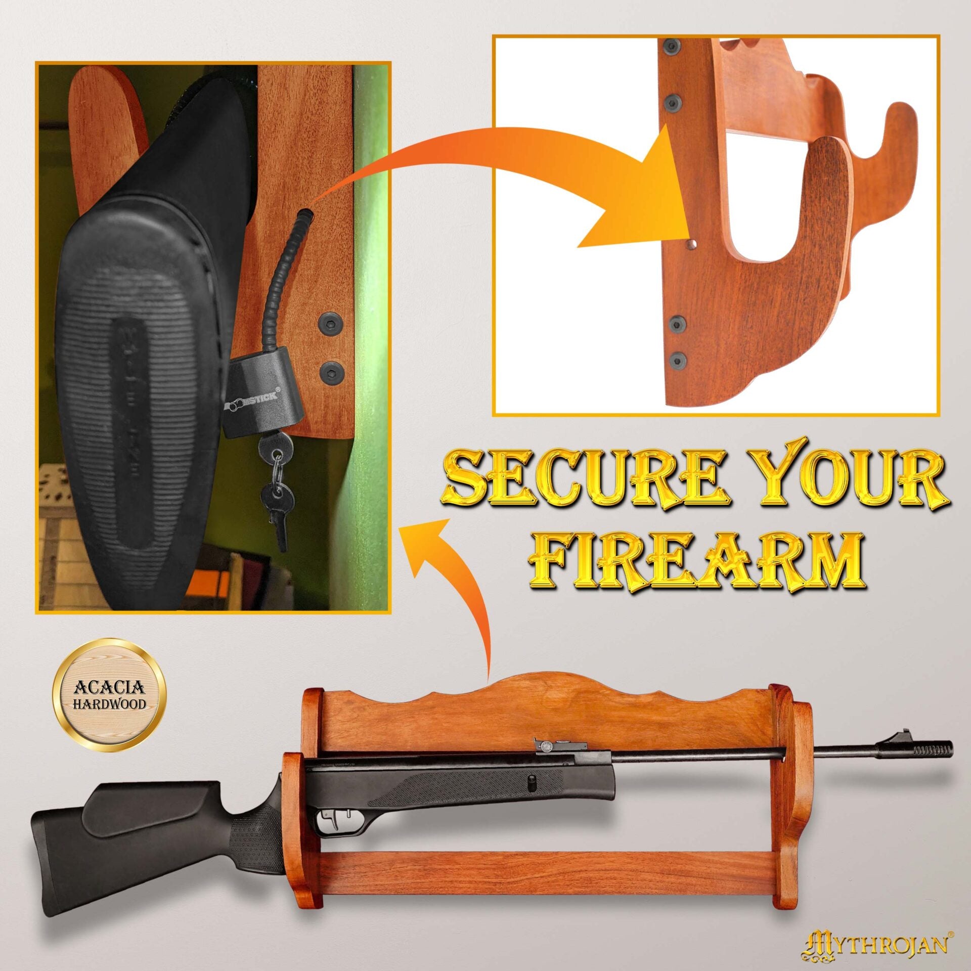 Imagen única de: Mythrojan Sólida Madera Dura Pistola Rifle Display Wall Mount Stand 24 "x5.1 "x11.2"