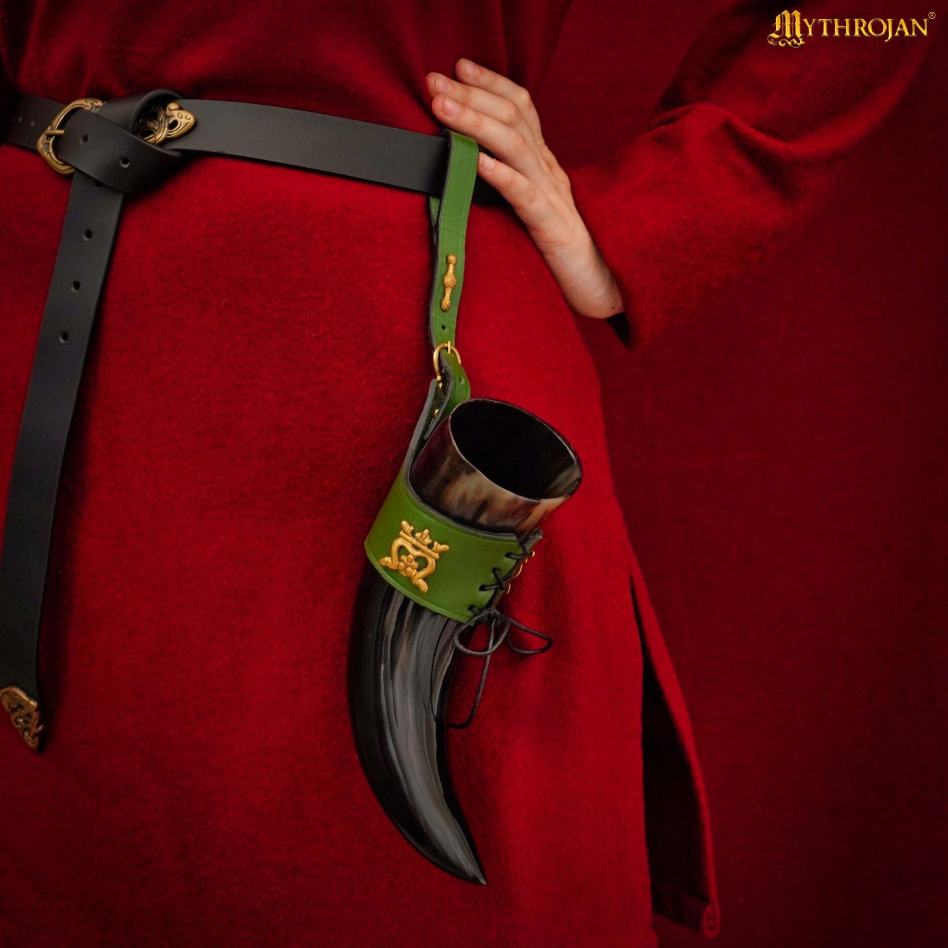Imagen única de: Mythrojan La Dama Elegante – Cuerno Vikingo 250 ml con Funda de Cuero Verde