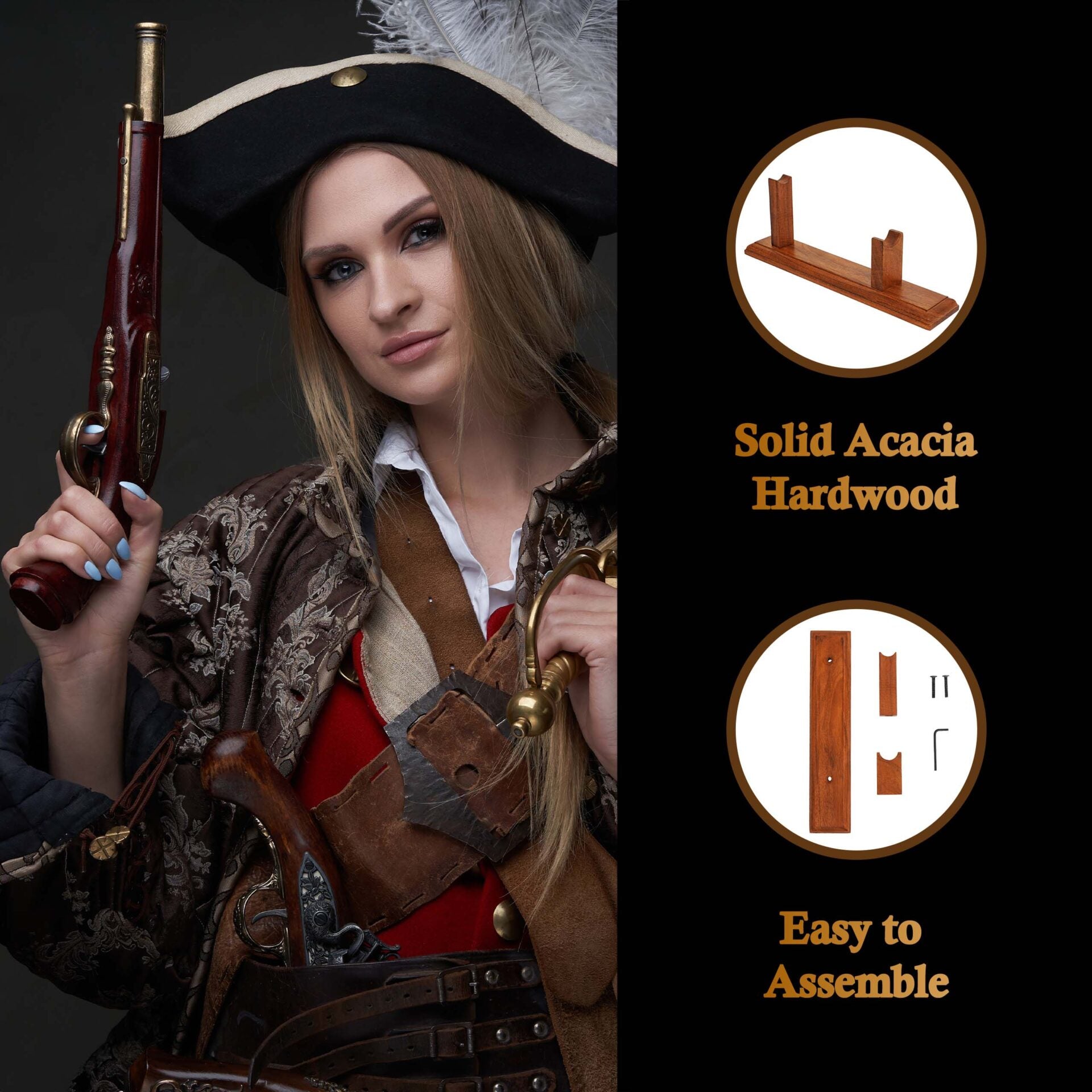 Imagen única de: Mythrojan Soporte de Madera Maciza para Pistola - Soporte de Madera de Primera Calidad para Pistolas Antiguas, Pedernales y Objetos de Colección