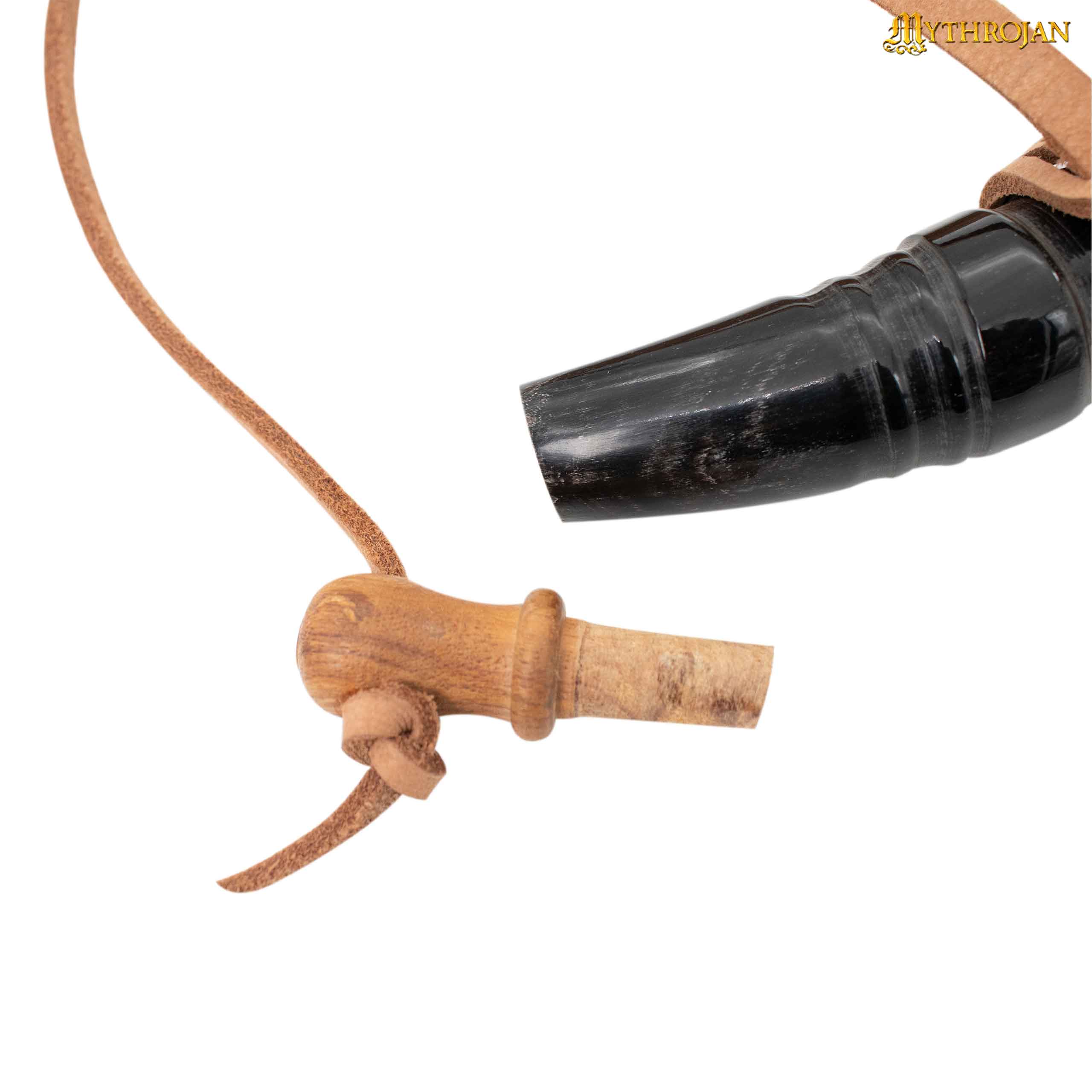 Imagen única de: Mythrojan Pólvora Tallada a Mano 14" Cuerno con Correa de Cuero Natural
