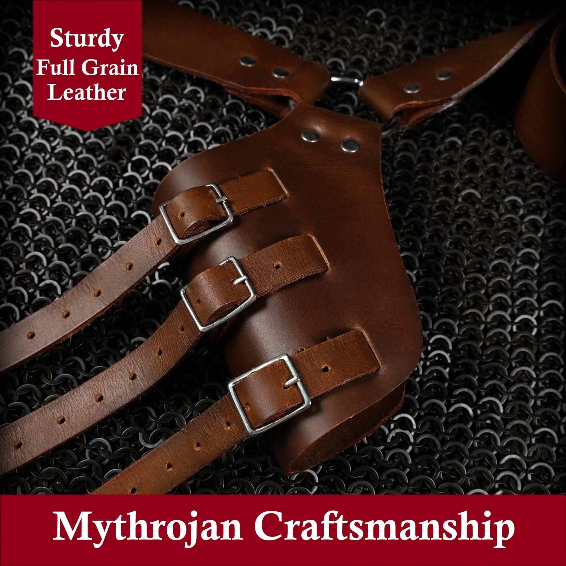 Imagen única de: Mythrojan Baldric Cinturón de Espada de Cuero Funda Daga Medieval - Mano Derecha Marrón