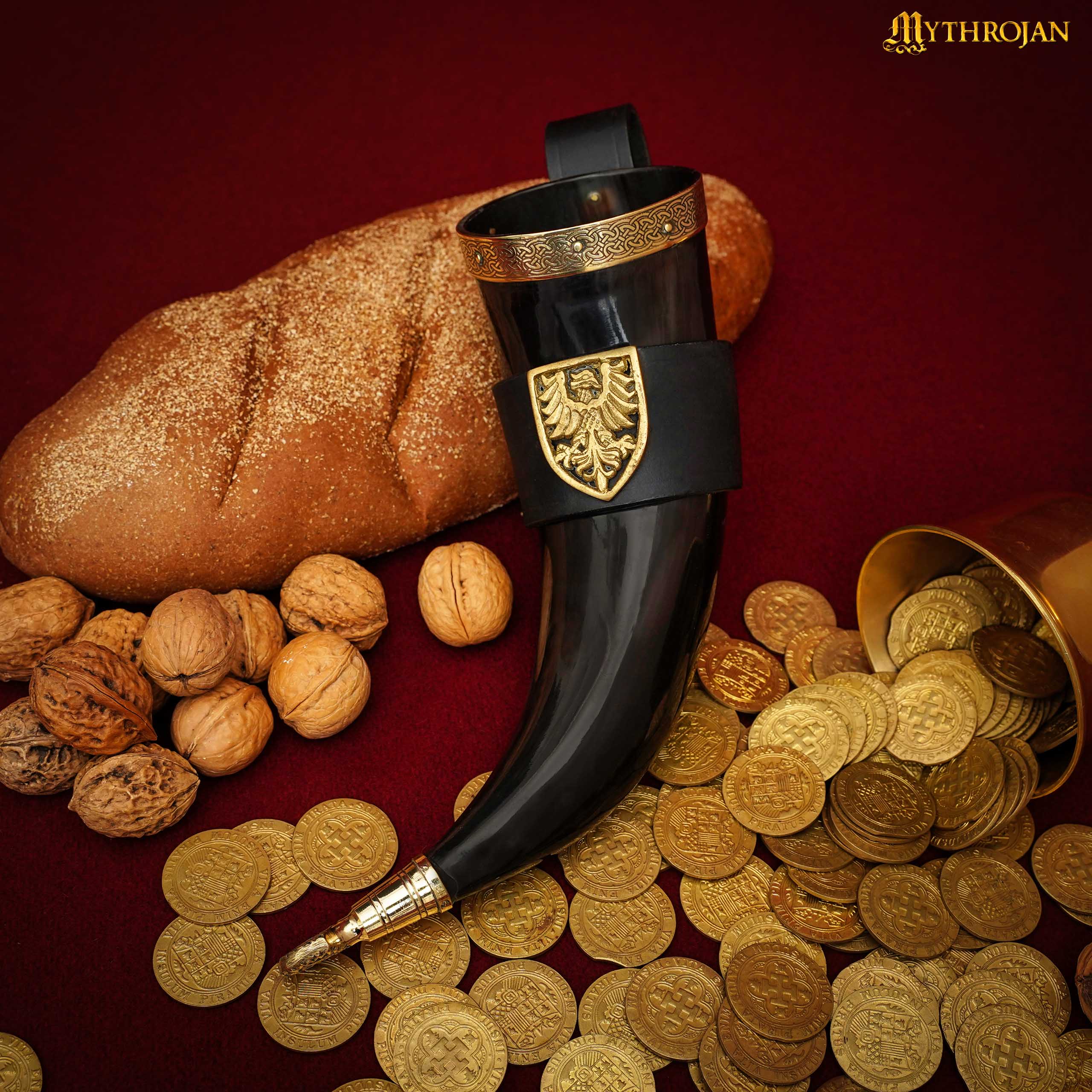 Imagen única de: Mythrojan The Tournament Champion - 350 Ml Viking Drinking Horn con Soporte de Cuero Negro