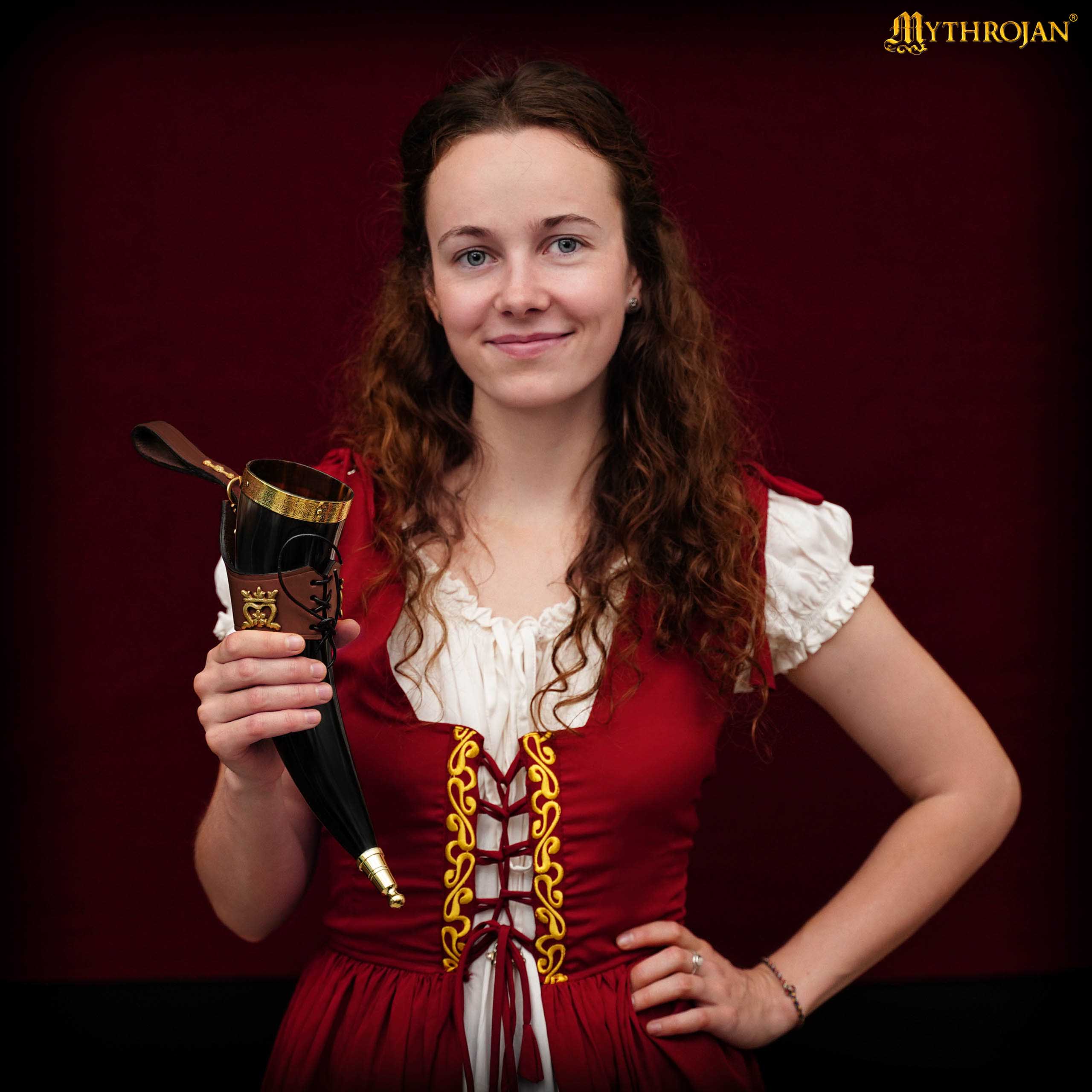 Imagen única de: Mythrojan The Elegant Lady 350 Ml Cuerno Vikingo para Beber con Soporte de Cuero Marrón