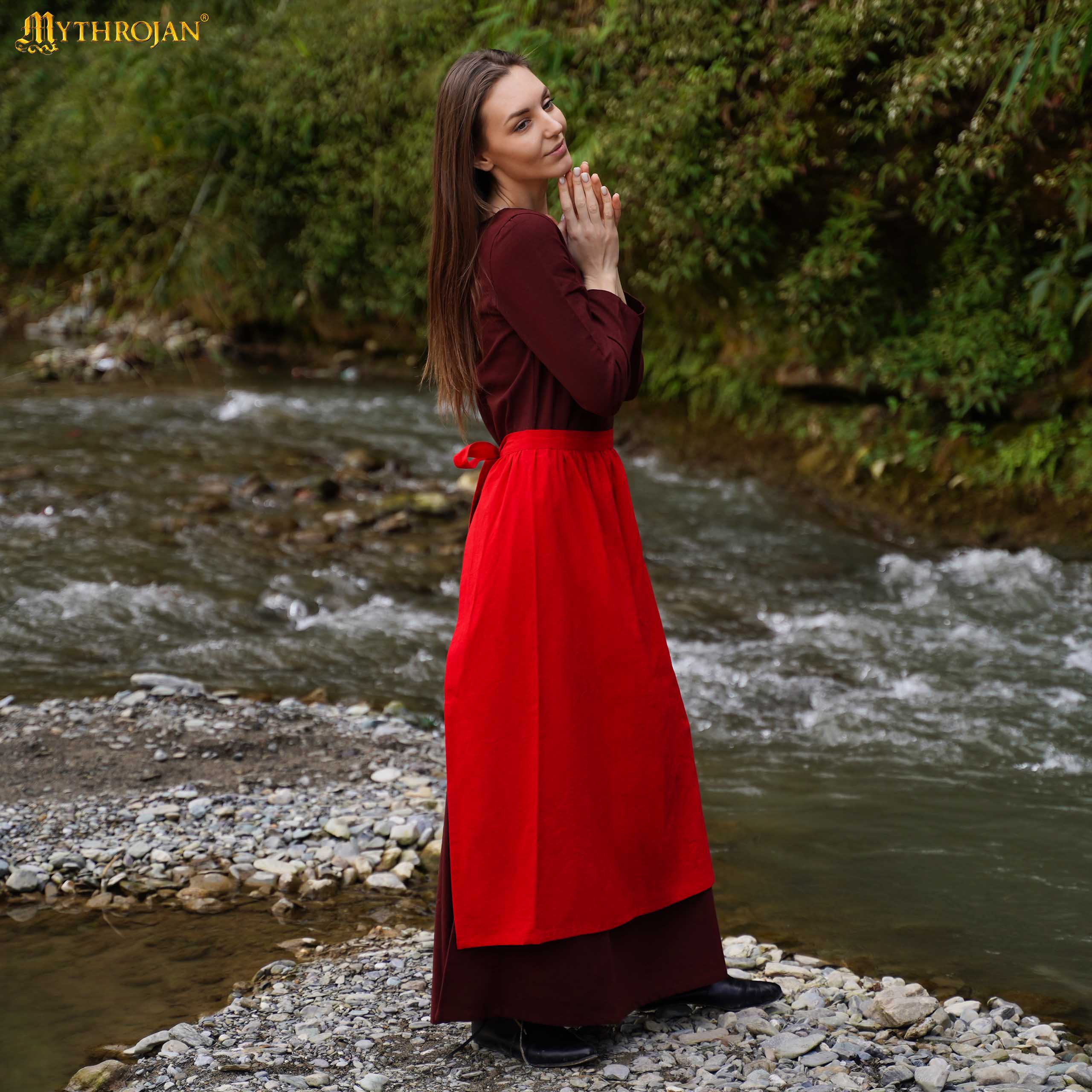 Imagen única de: Mythrojan Medieval Ecru Delantal: Ideal para Cocinar Hornear, Feria del Renacimiento, Recreación, Larp, Cosplay Rendimiento, Maid Traje, Retro Cintura Delantales para Mujeres, Niñas, Camarera