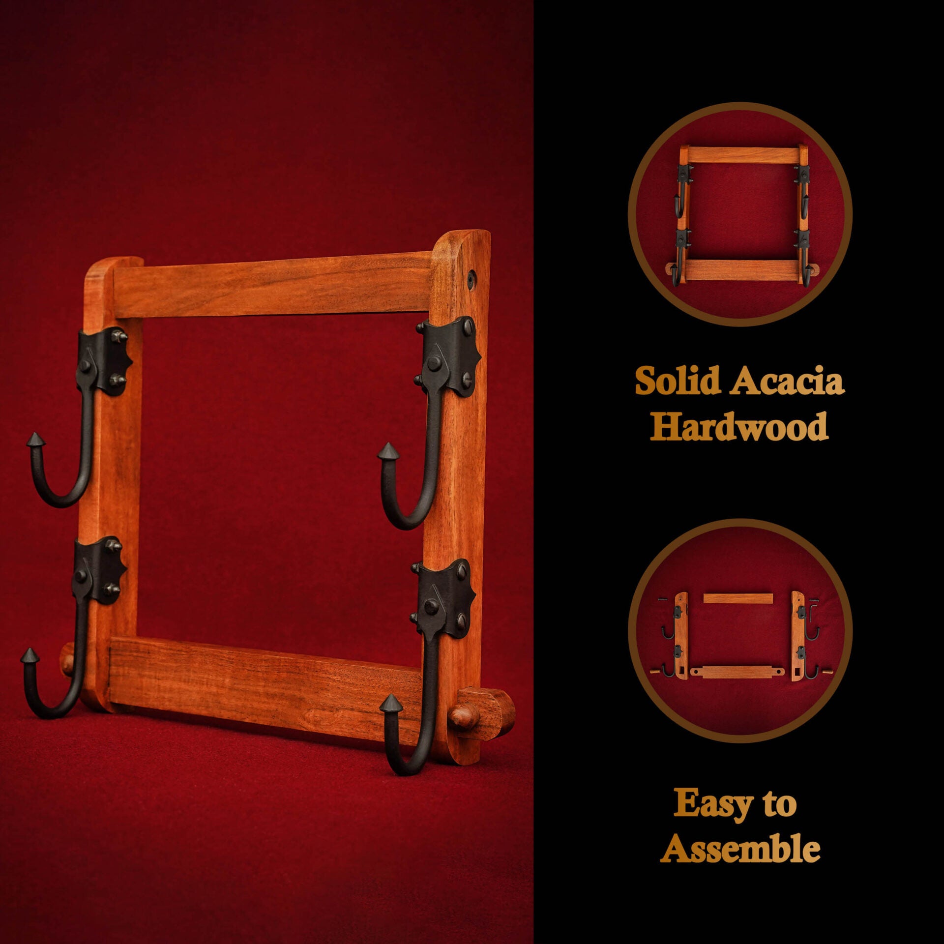 Imagen única de: Mythrojan Soporte de Dos Niveles de Madera Maciza con Ganchos de Hierro