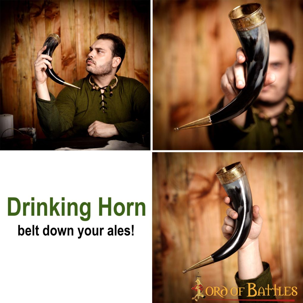 Imagen única de: Cuerno Medieval Vikingo para Beber con Accesorios de Latón Puro Cuerno de Buey Auténtico Hecho a Mano