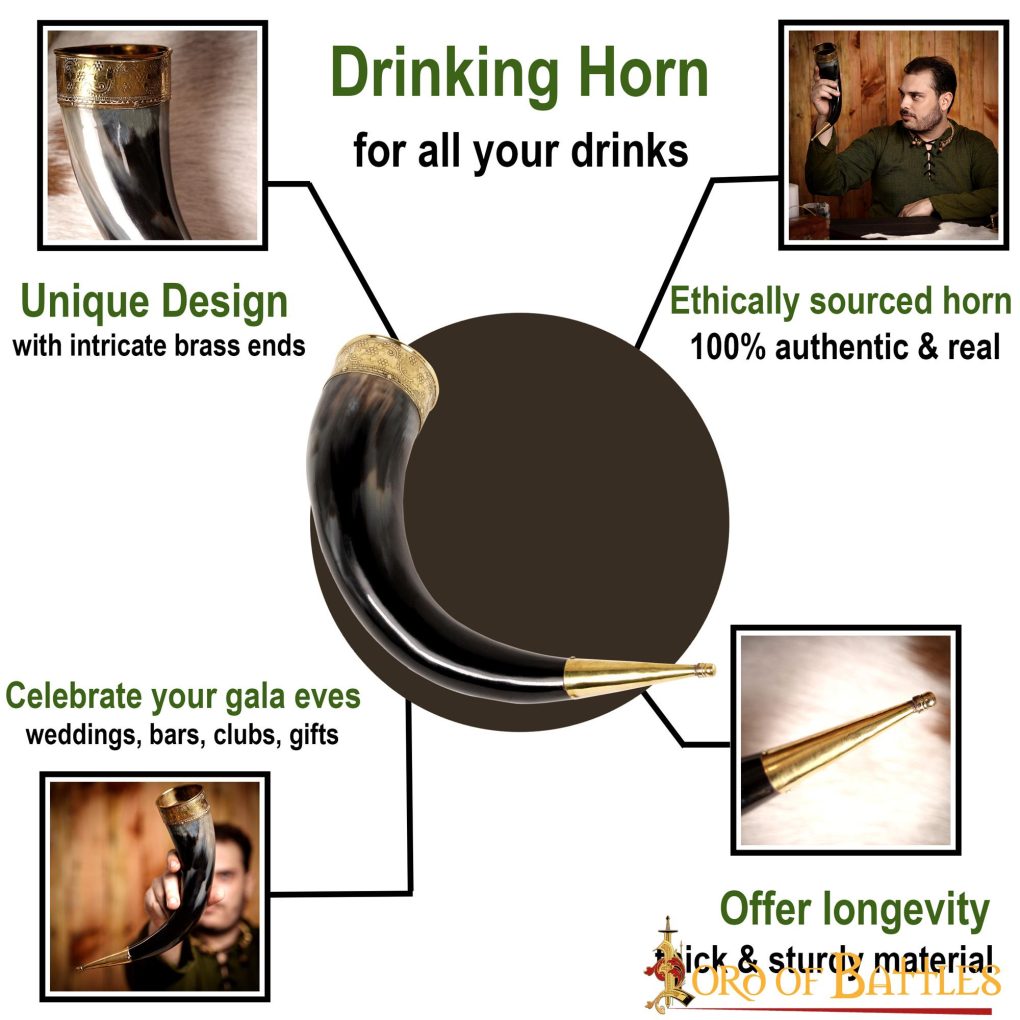 Imagen única de: Cuerno Medieval Vikingo para Beber con Accesorios de Latón Puro Cuerno de Buey Auténtico Hecho a Mano
