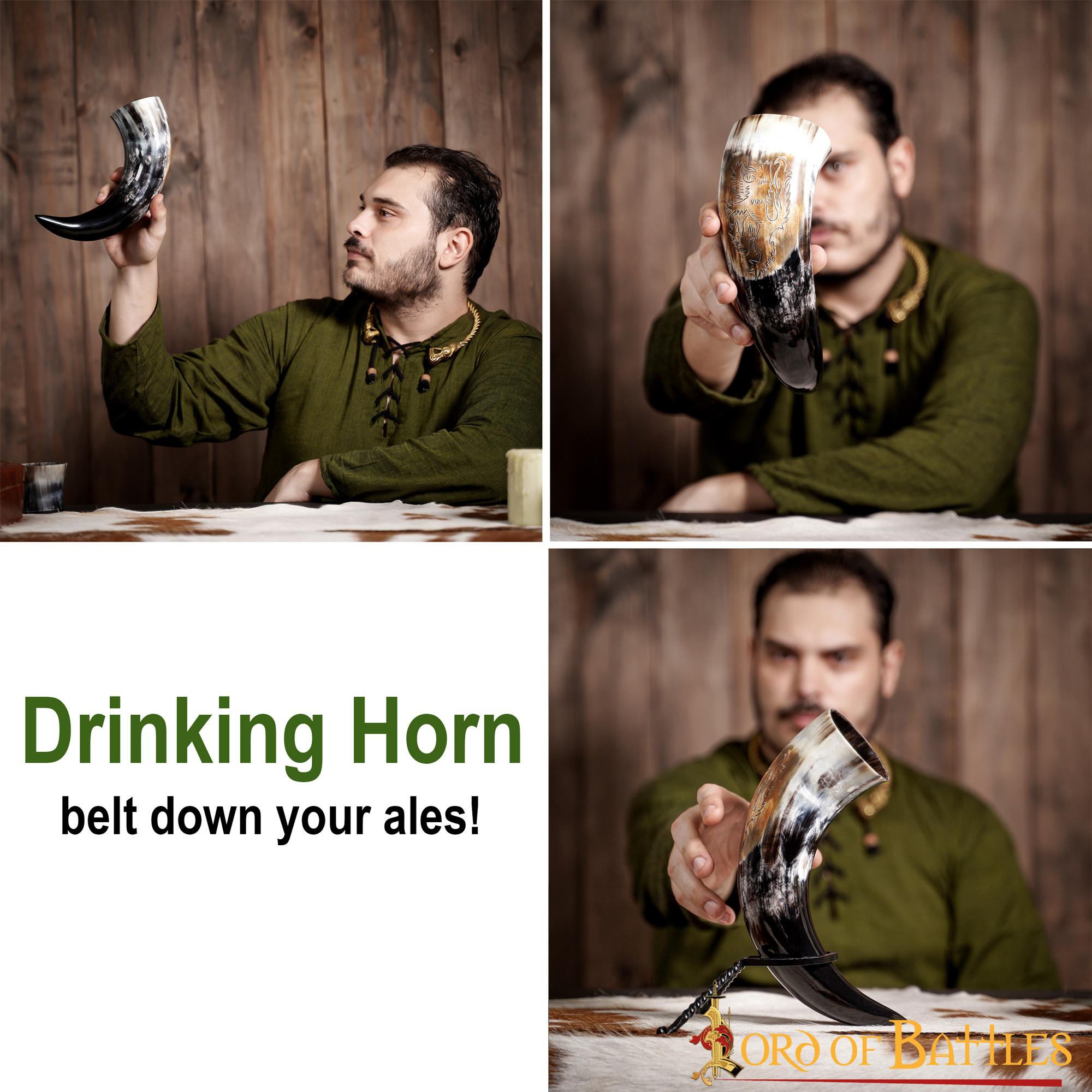 Imagen única de: Cuerno Medieval para Beber 400 - 500 Ml Cuerno de Buey Auténtico Hecho a Mano