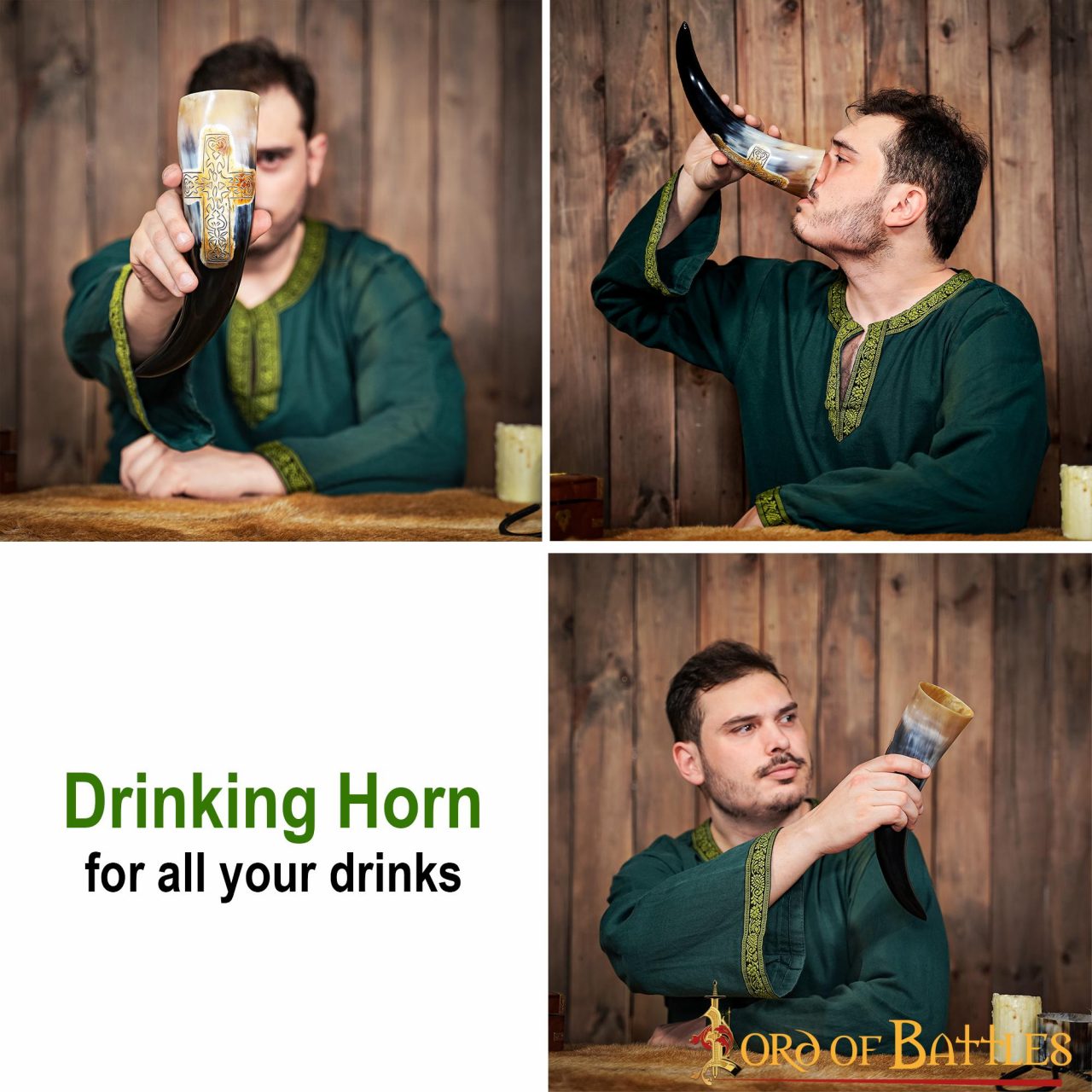 Imagen única de: La Cruz Celta Cuerno para Beber 400 - 500 Ml Hecho a Mano Cuerno de Buey Real