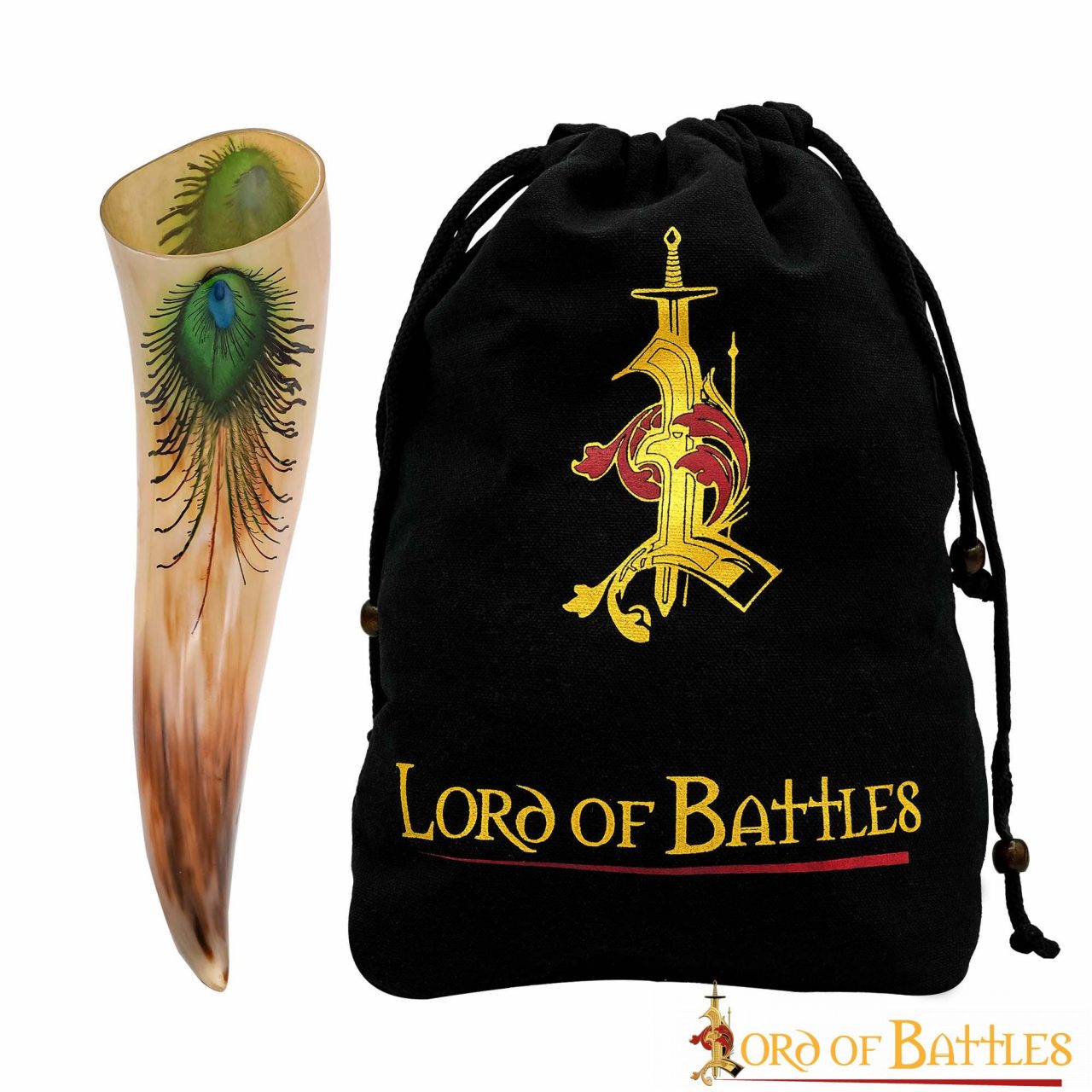 Imagen única de: "la Pluma Mística" Cuerno para Beber 500 - 600 Ml Cuerno de Buey Auténtico Hecho a Mano - Descatalogado