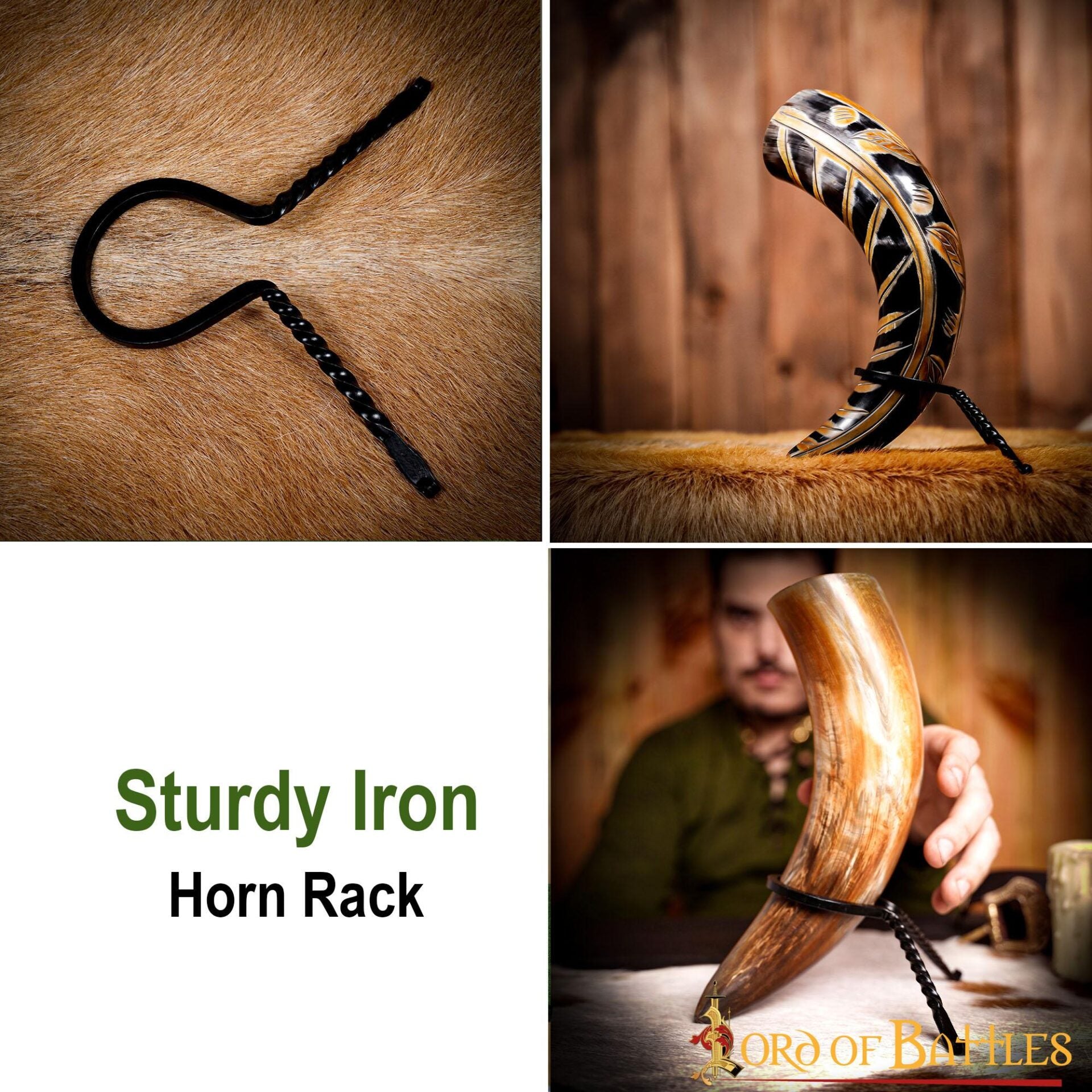 Imagen única de: Soporte Medieval de Hierro Forjado para Cuernos de Beber - Soporte para Cuernos Forjado a Mano con Acabado de Aceite Ennegrecido