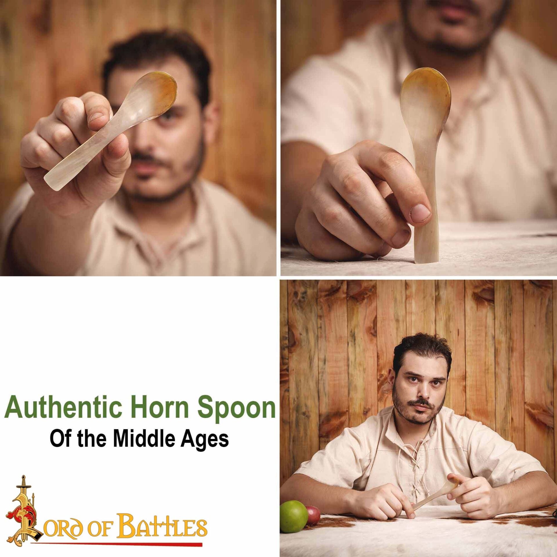 Imagen única de: Juego de 2 Cucharas Medievales de Cuerno de Buey Auténtico