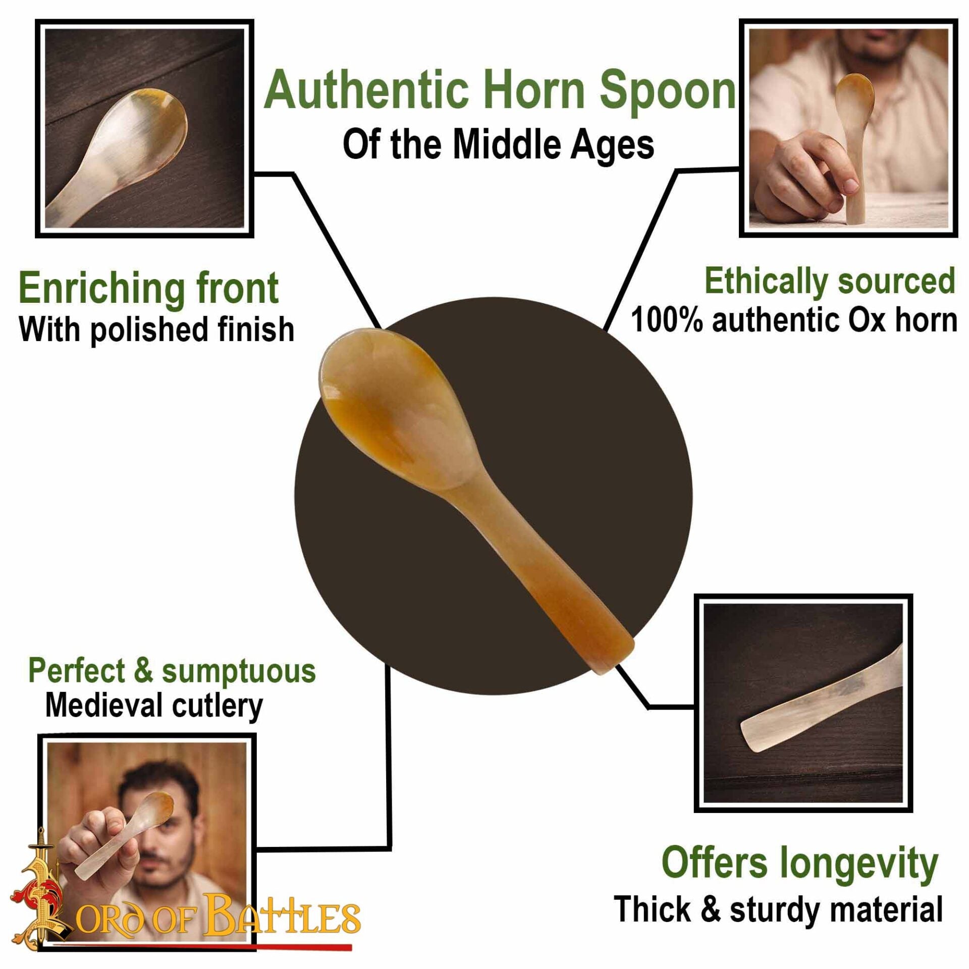 Imagen única de: Juego de 2 Cucharas Medievales de Cuerno de Buey Auténtico
