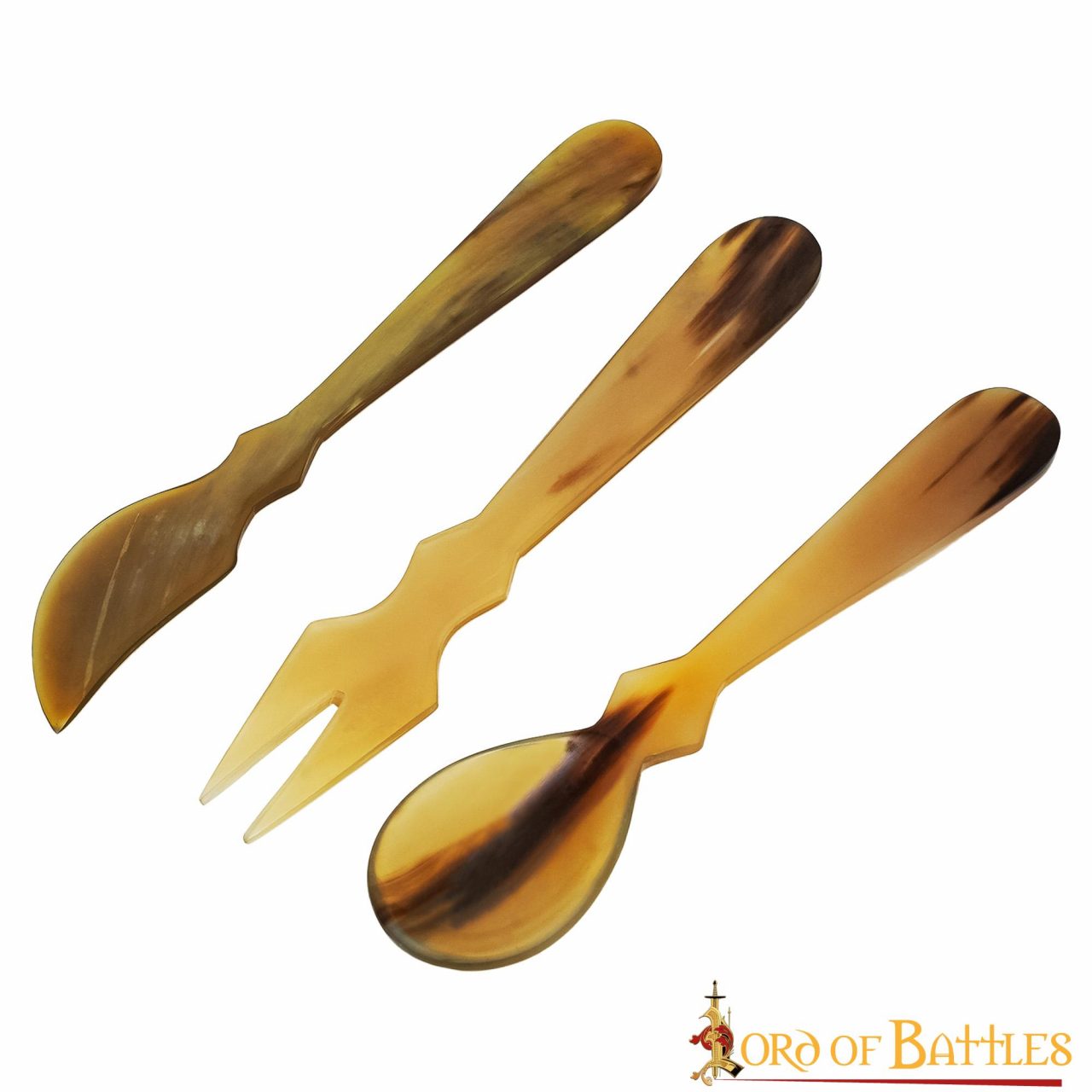 Imagen única de: Juego de Cubiertos Medievales de Cuerno - Cuchara, Tenedor y Cuchillo Tallados a Mano