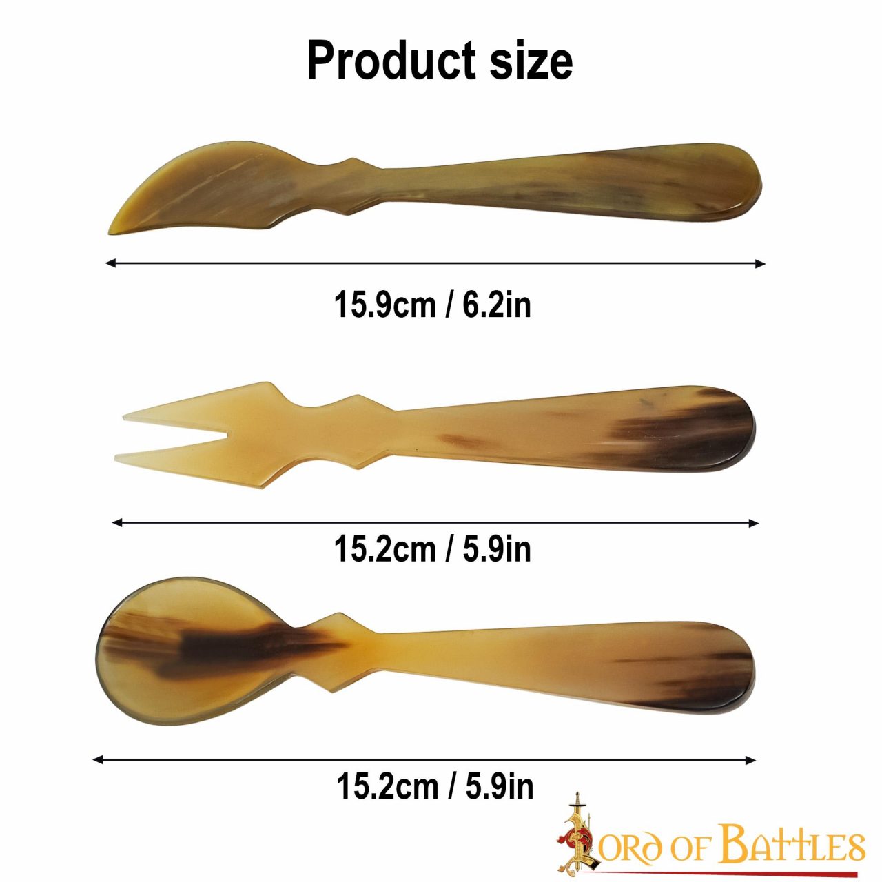 Imagen única de: Juego de Cubiertos Medievales de Cuerno - Cuchara, Tenedor y Cuchillo Tallados a Mano