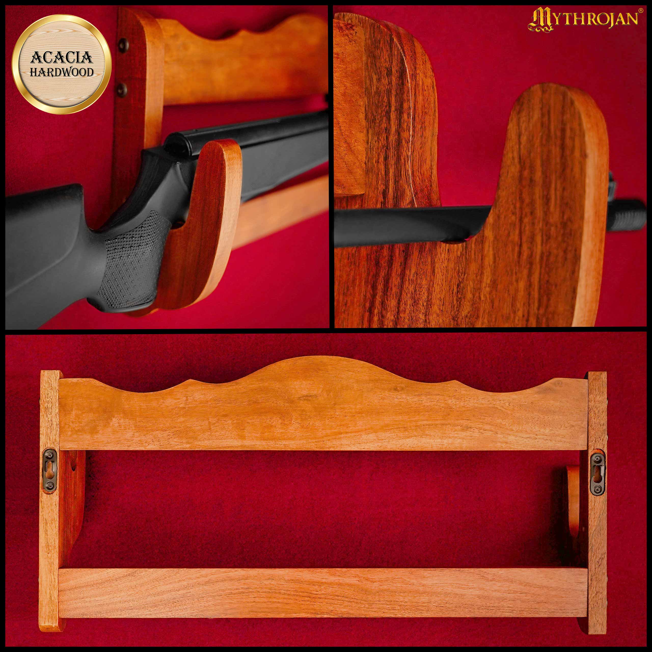 Imagen única de: Mythrojan Sólida Madera Dura Pistola Rifle Display Wall Mount Stand 24 "x5.1 "x11.2"