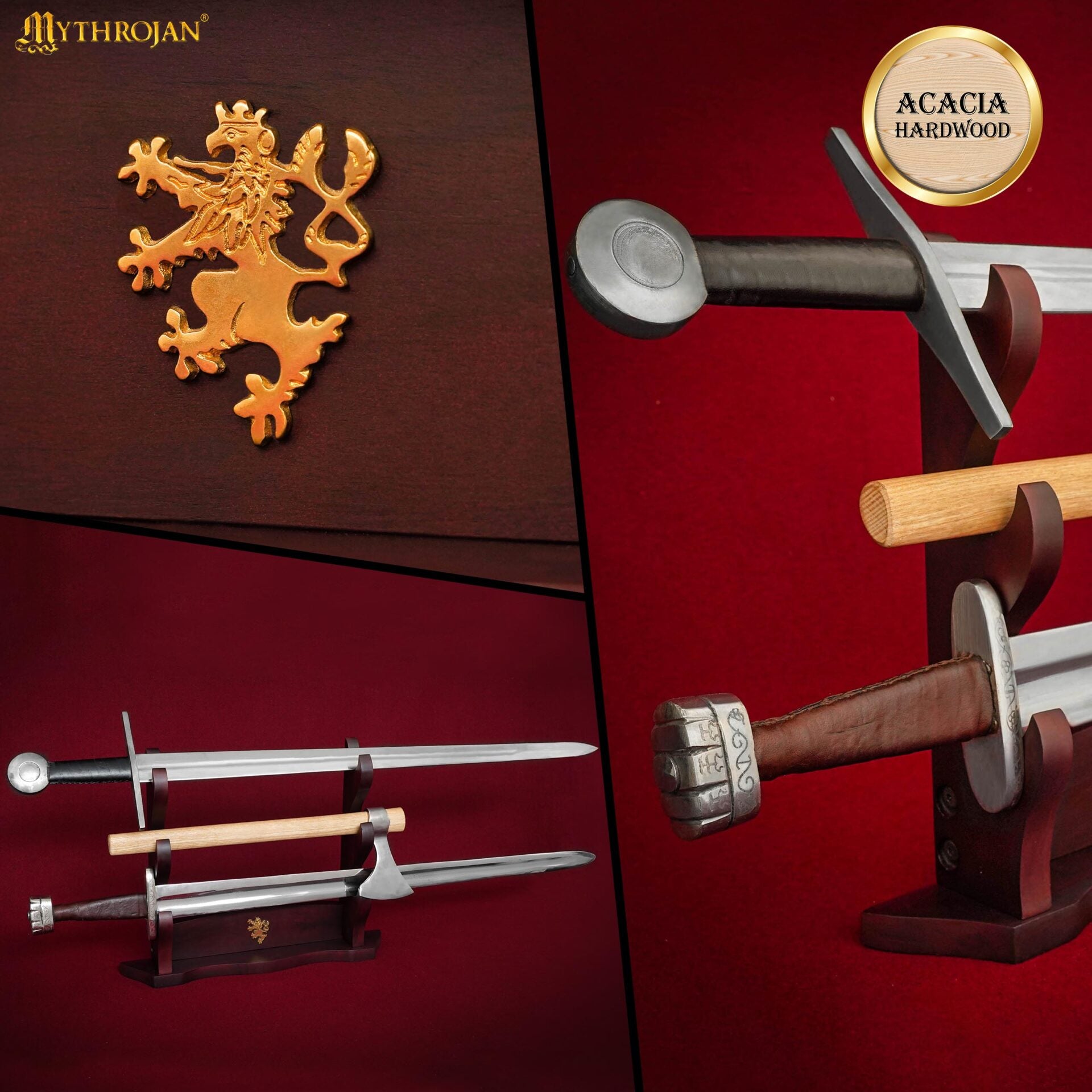 Imagen única de: Mythrojan Soporte para Espada de Madera Maciza Tres Soportes con Decoración