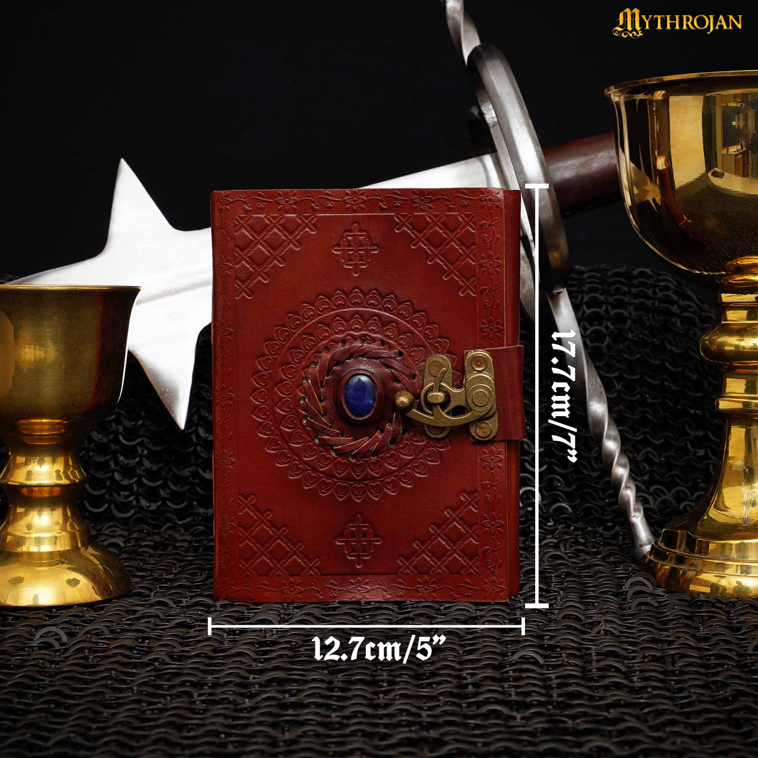 Imagen única de: Mythrojan Diario de Cuero Marrón en Relieve Vintage Cuaderno de Escritura