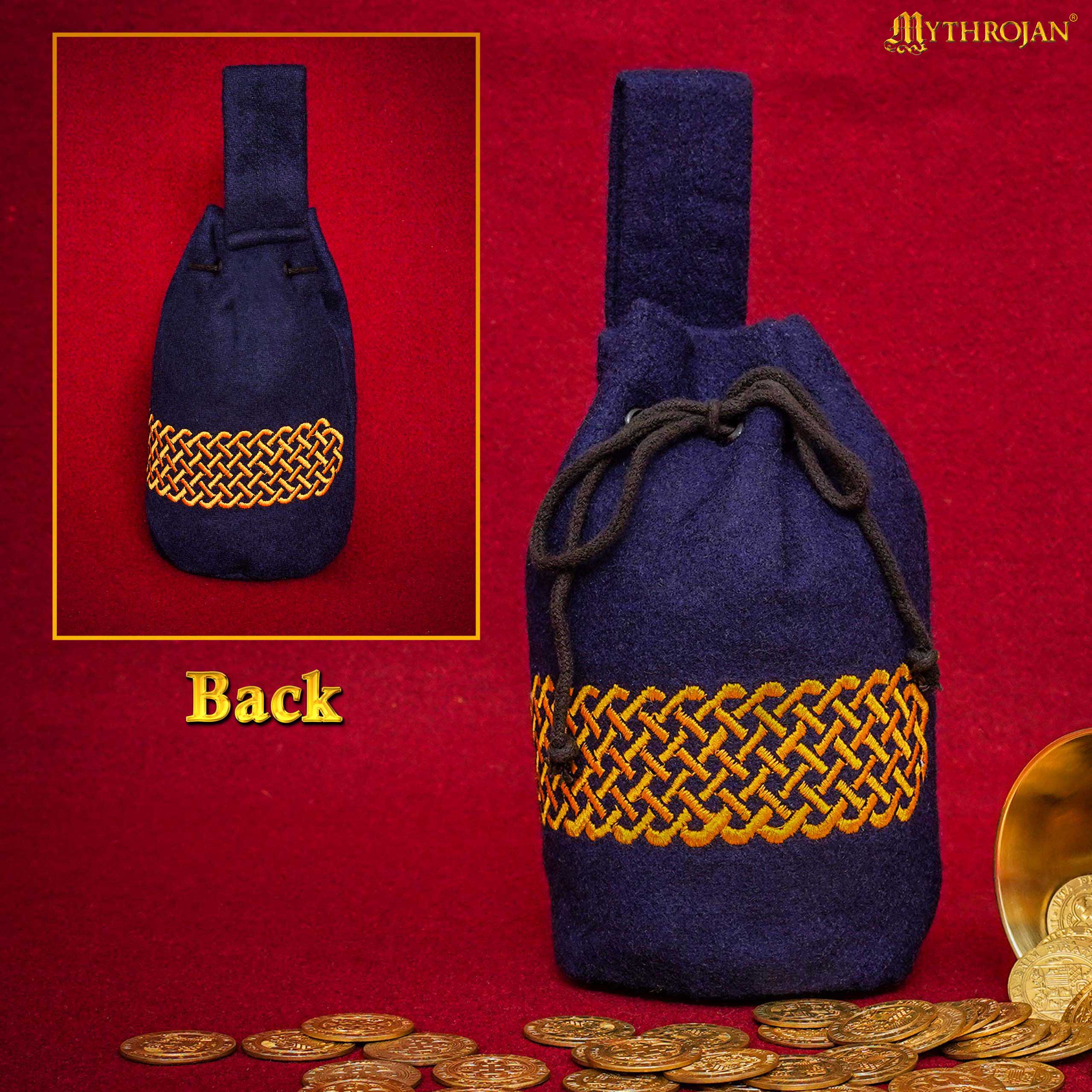 Imagen única de: Mythrojan Bolsa de Lana Bordada con Cordón para Cinturón: Medieval Vikingo Celta Bolsa Accesorios de Disfraces Monedero, 8" × 6.5