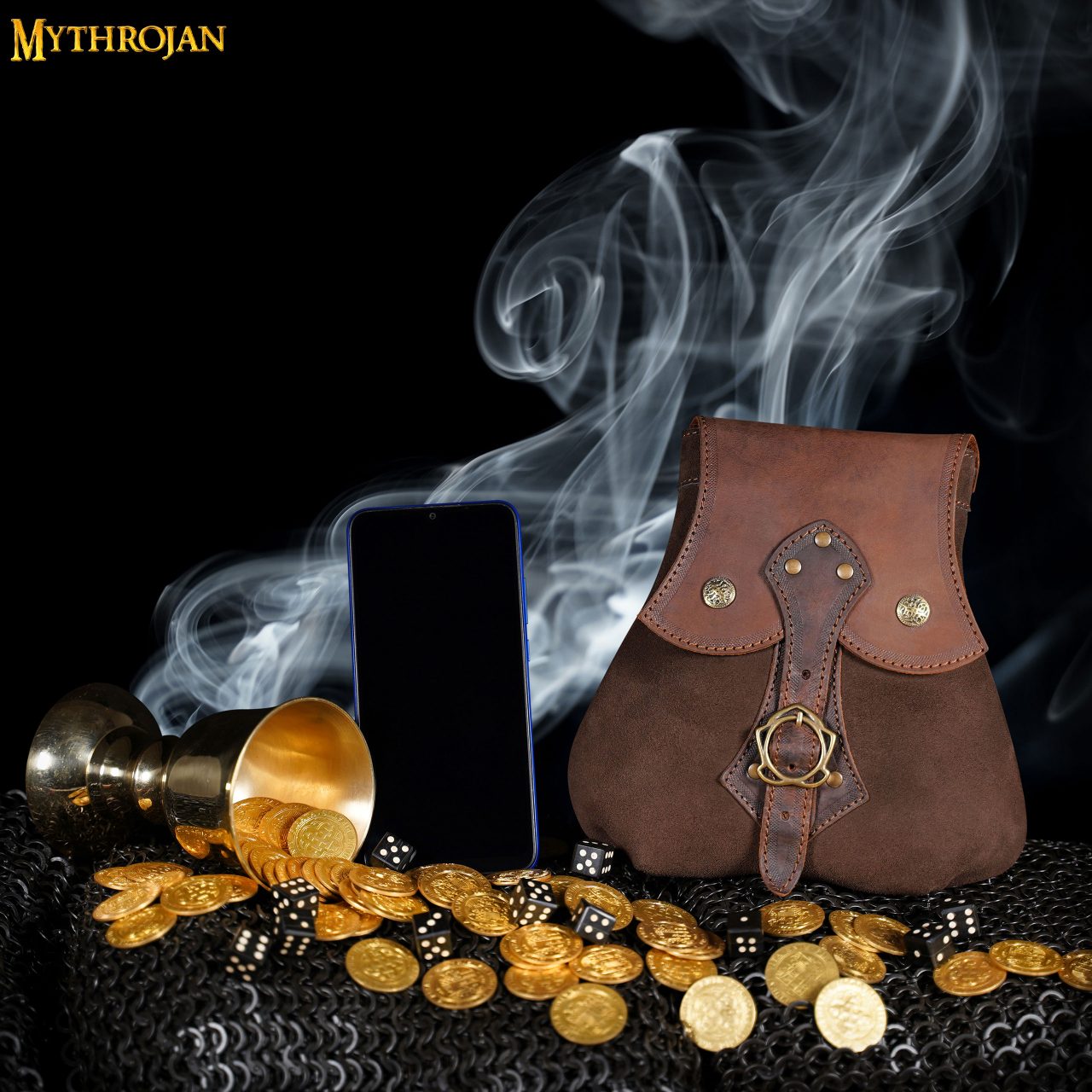 Imagen única de: Mythrojan "stalwart Warrior" Bolsa de Cuero para Larp, Cosplay Medieval Sca Marrón, 8"×8