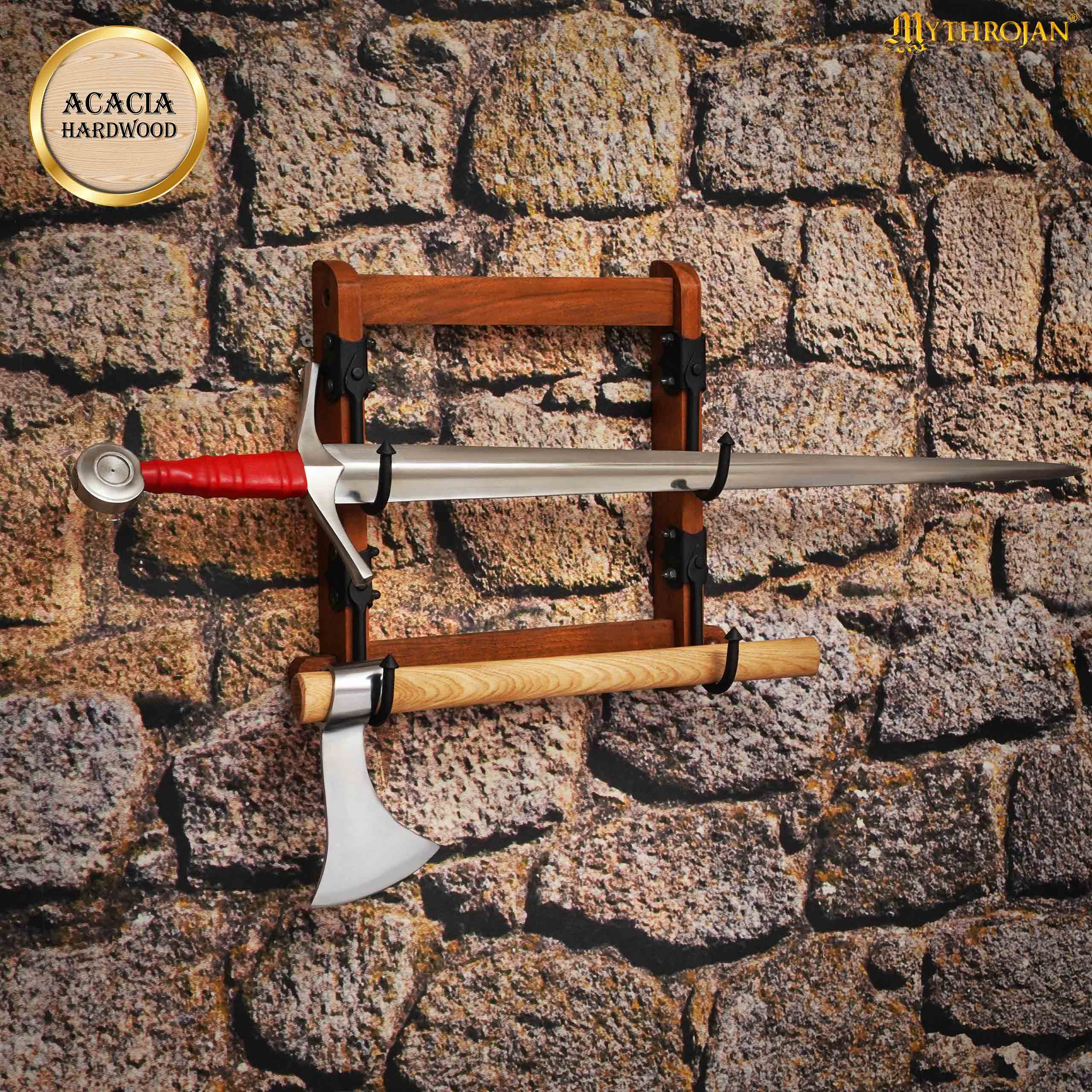 Imagen única de: Mythrojan Soporte de Dos Niveles de Madera Maciza con Ganchos de Hierro