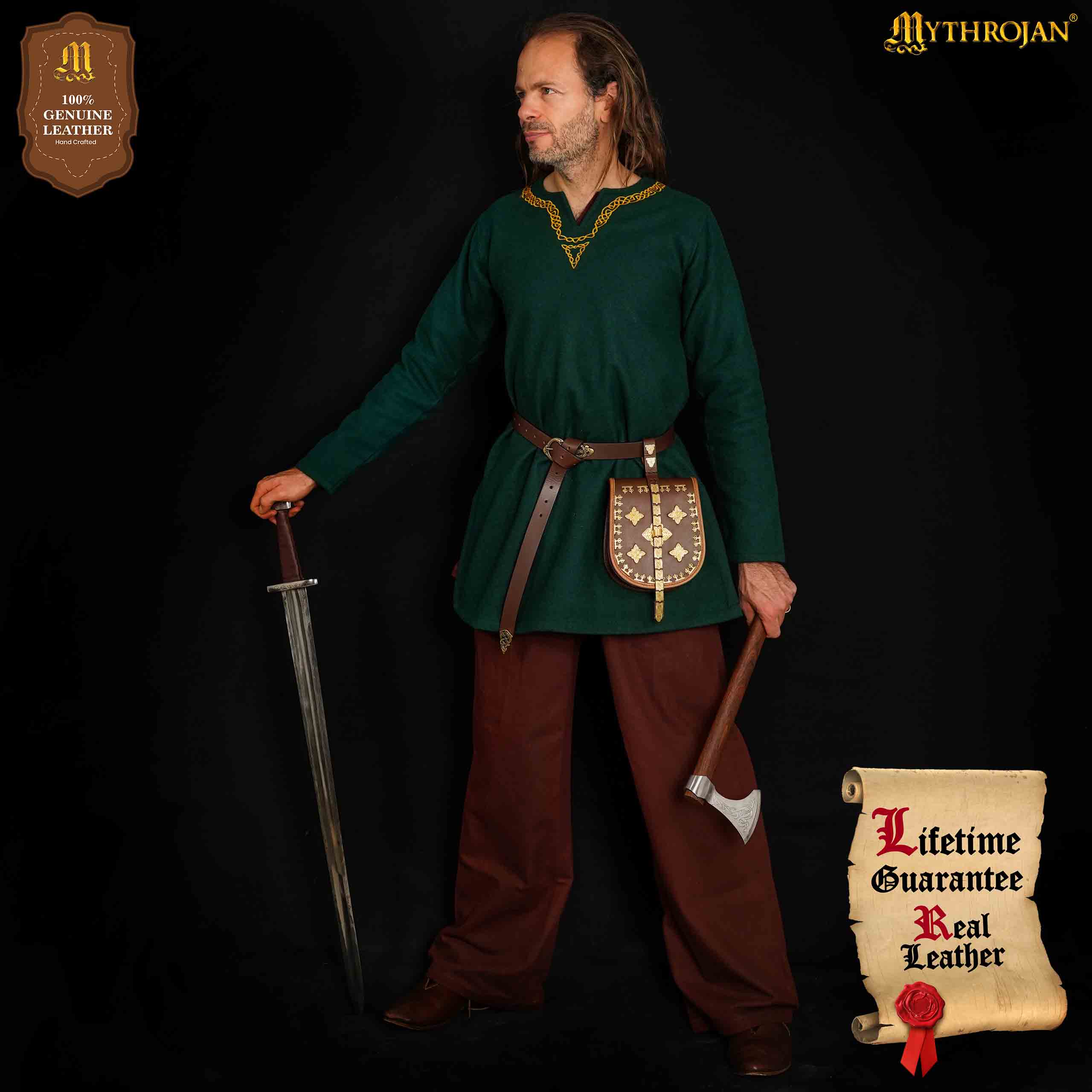 Imagen única de: Mythrojan Birka Bolsa de Cuero Vikingo Tarsoly - Bolsa para Cinturón Auténtica Hecha a Mano Basada en Originales Históricos - Accesorio Nórdico de Cuero Auténtico