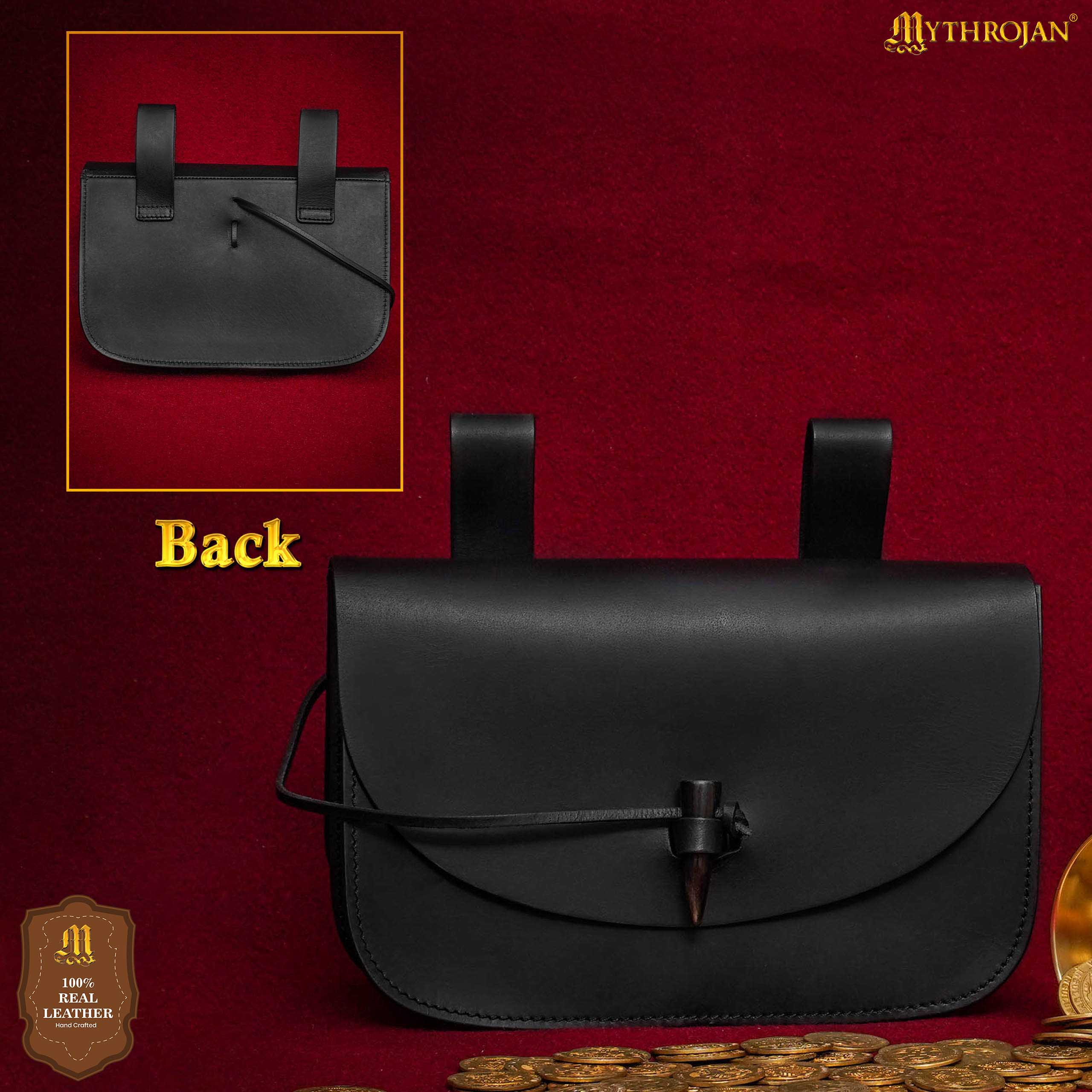 Imagen única de: Mythrojan Extra Grande Marrón Medieval Cinturón de Cuero Bolsa Renaisance Accesorio Larp Bolsa - Negro