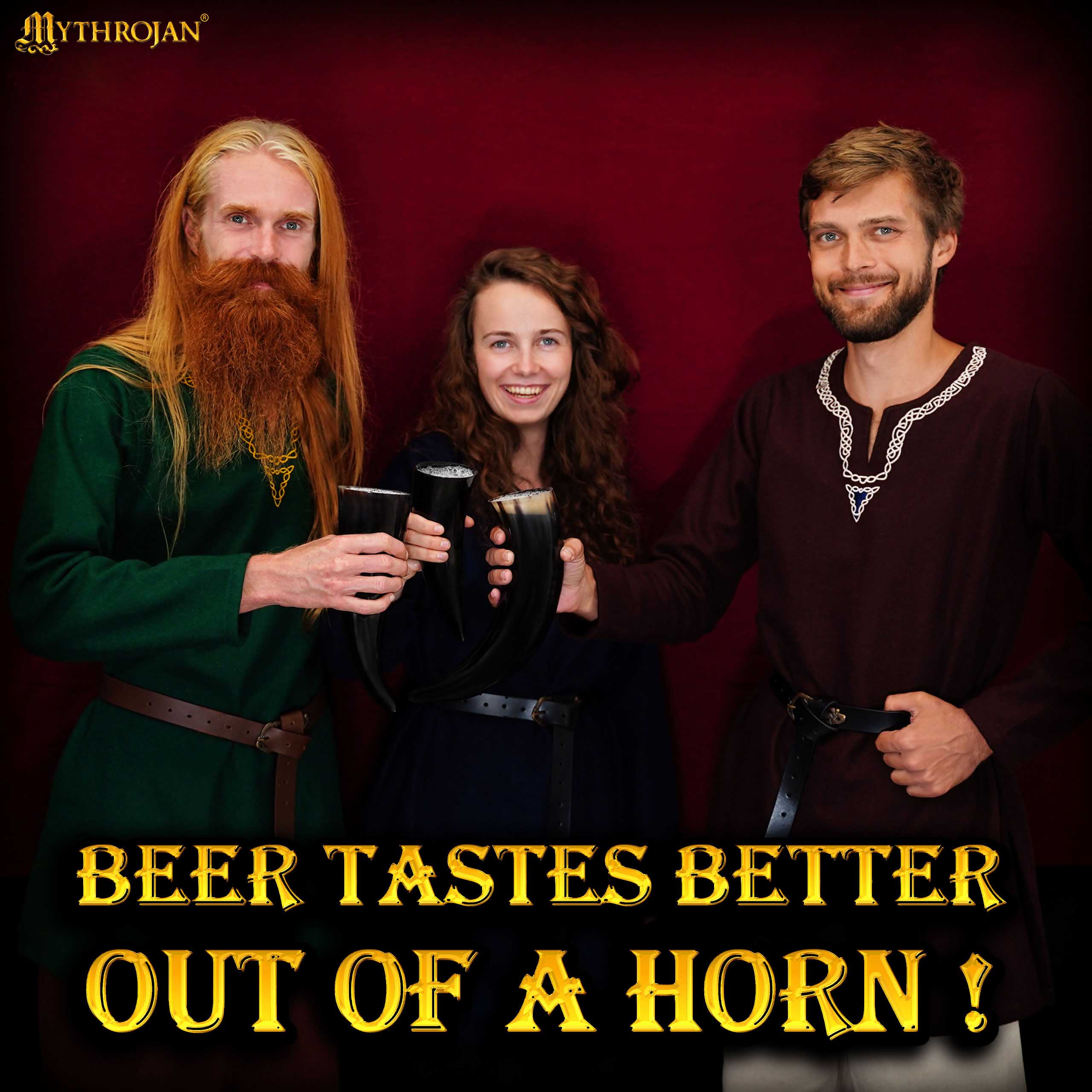 Imagen única de: Mythrojan The Bird Of Prey Viking Drinking Horn 350 Ml con Soporte de Cuero Negro Auténtica Jarra de Vino/cerveza Vikinga de Inspiración Medieval - Acabado Pulido