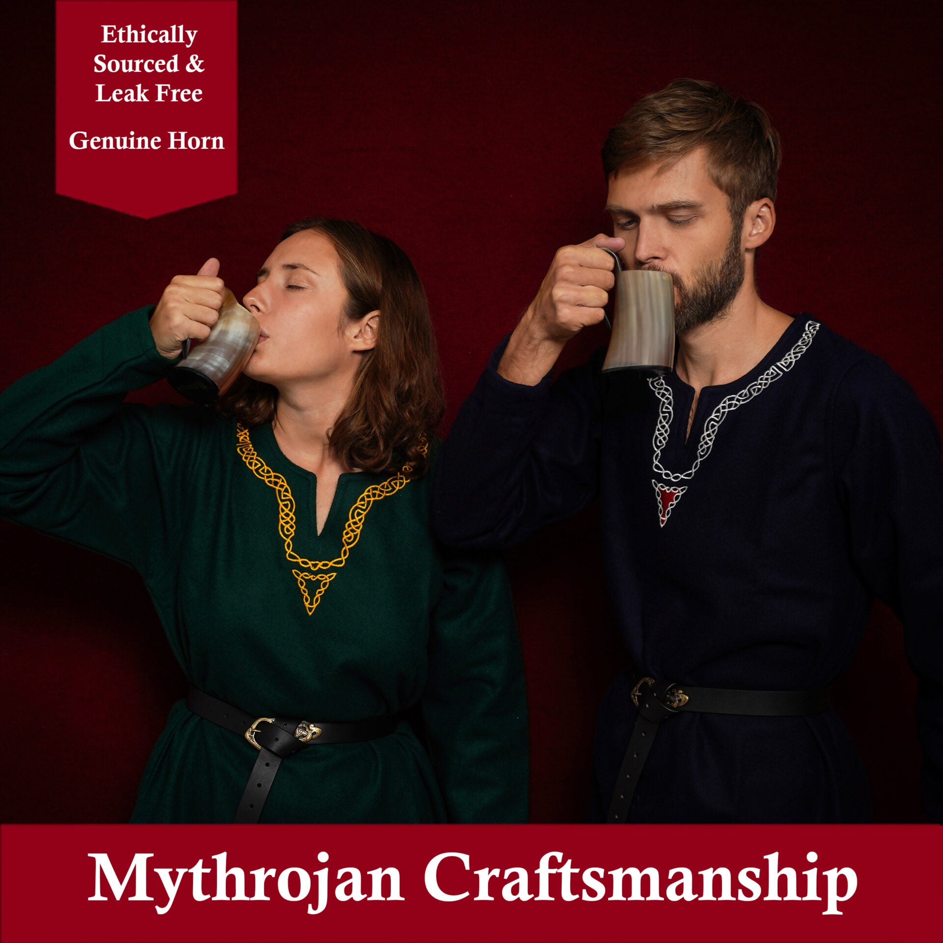 Imagen única de: Juego de 2 Tazas de Cerveza Mythrojan Viking Horn - Tazas de Cerveza de Cuerno de Buey Pulidas a Mano con Asa - Tazas de Cerveza de Hidromiel de 4.5