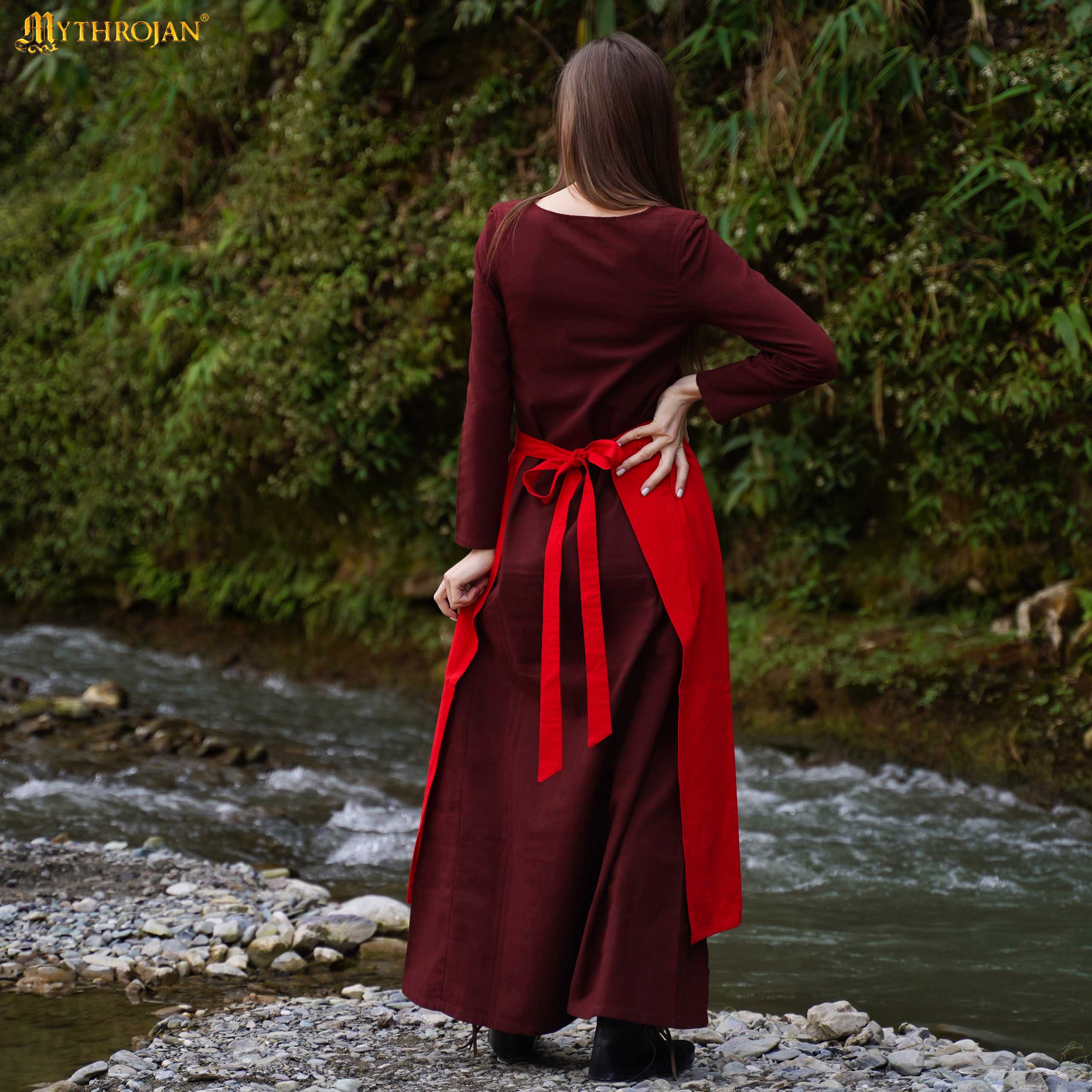 Imagen única de: Mythrojan Medieval Ecru Delantal: Ideal para Cocinar Hornear, Feria del Renacimiento, Recreación, Larp, Cosplay Rendimiento, Maid Traje, Retro Cintura Delantales para Mujeres, Niñas, Camarera