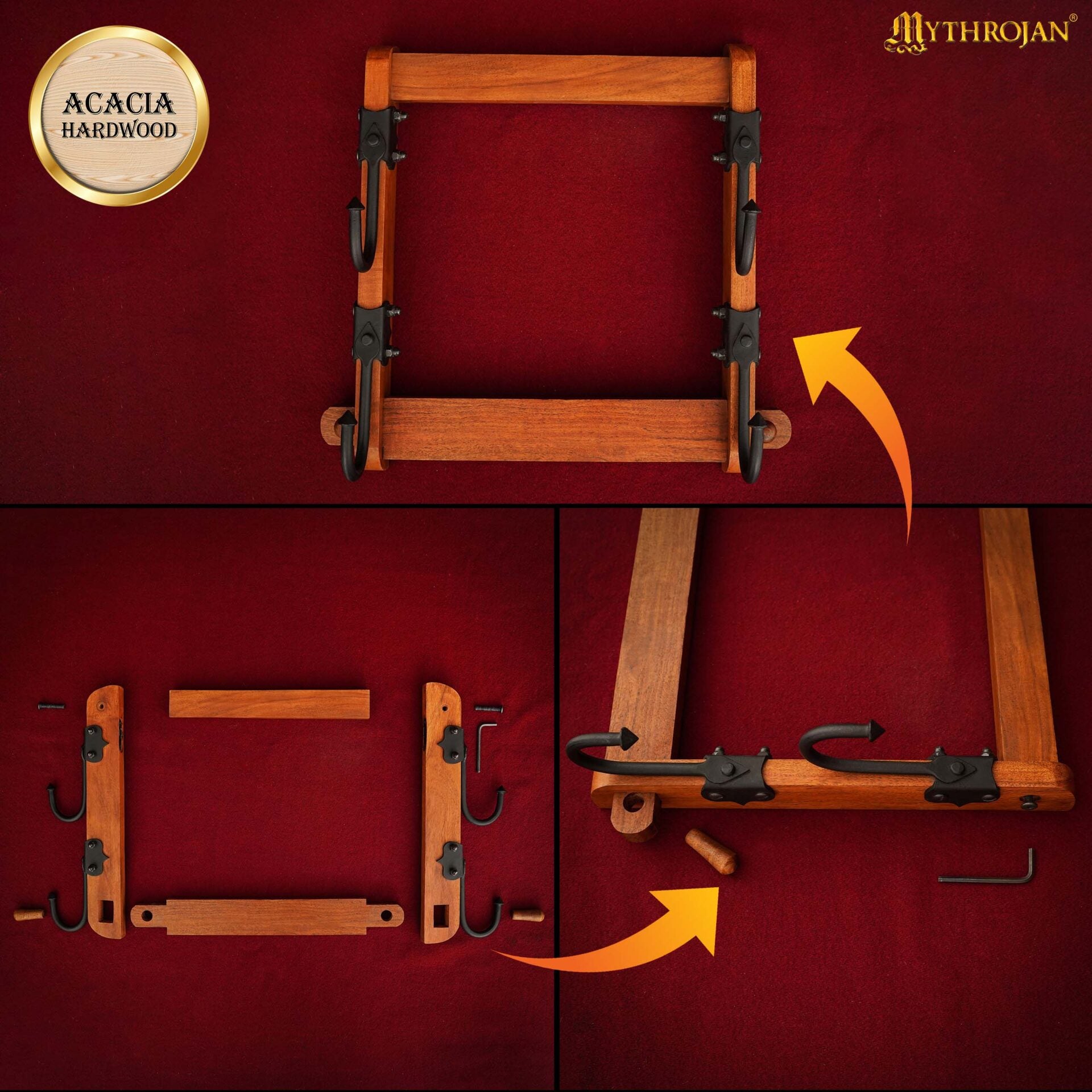 Imagen única de: Mythrojan Soporte de Dos Niveles de Madera Maciza con Ganchos de Hierro