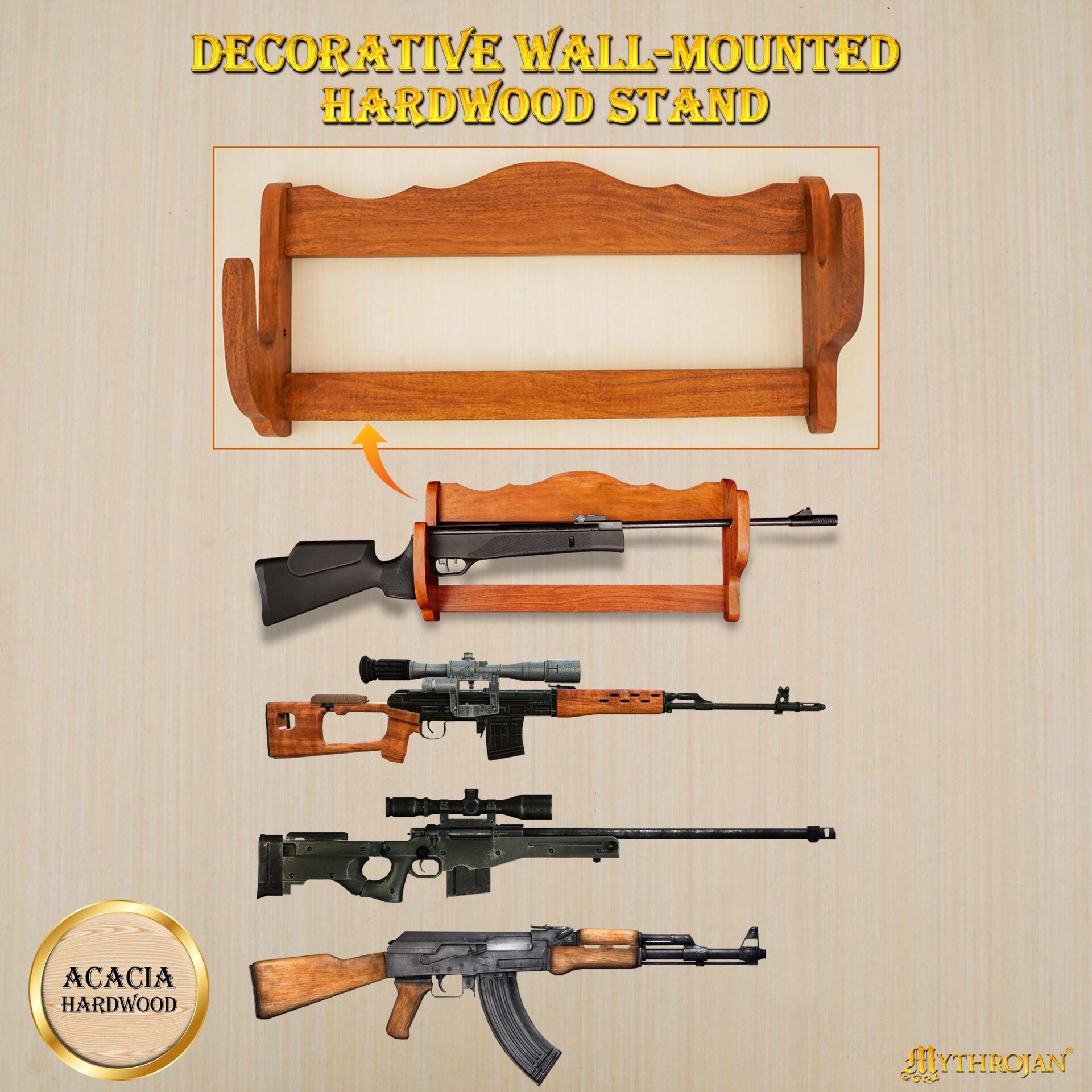 Imagen única de: Mythrojan Sólida Madera Dura Pistola Rifle Display Wall Mount Stand 24 "x5.1 "x11.2"