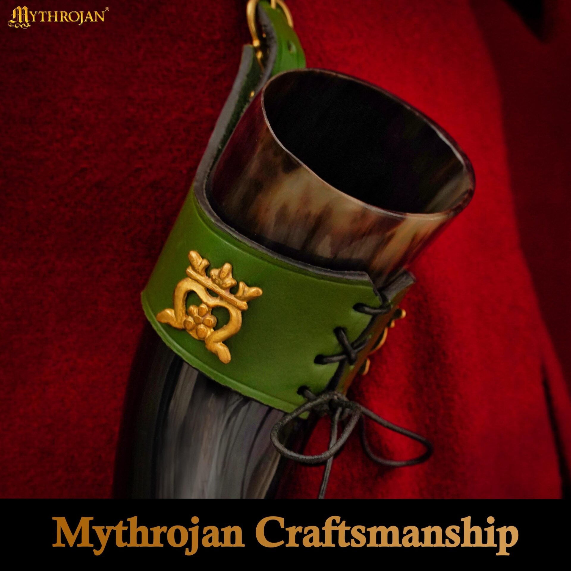 Imagen única de: Mythrojan La Dama Elegante – Cuerno Vikingo 250 ml con Funda de Cuero Verde