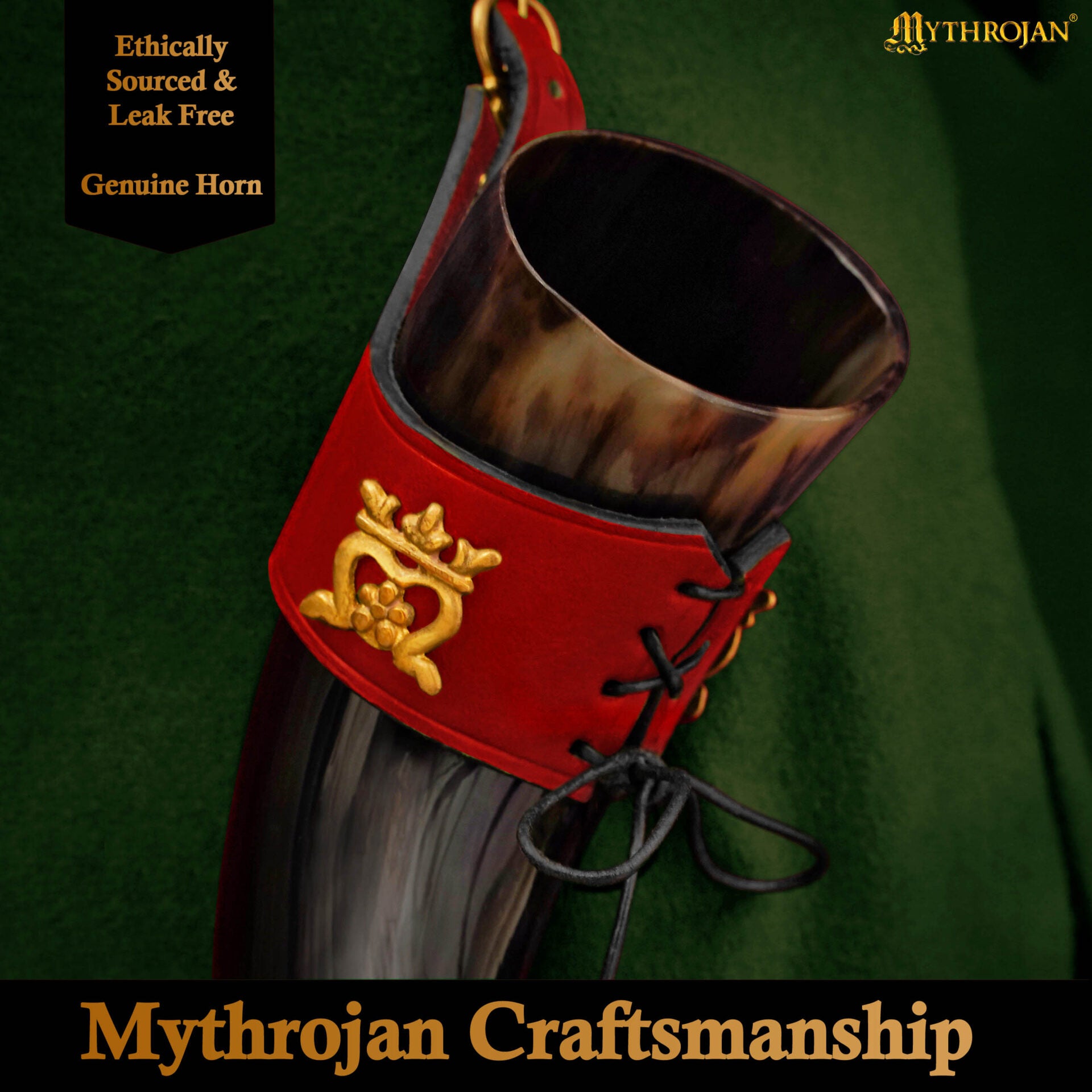 Imagen única de: Mythrojan The Elegant Lady 250 Ml Cuerno Vikingo para Beber con Soporte de Cuero Rojo