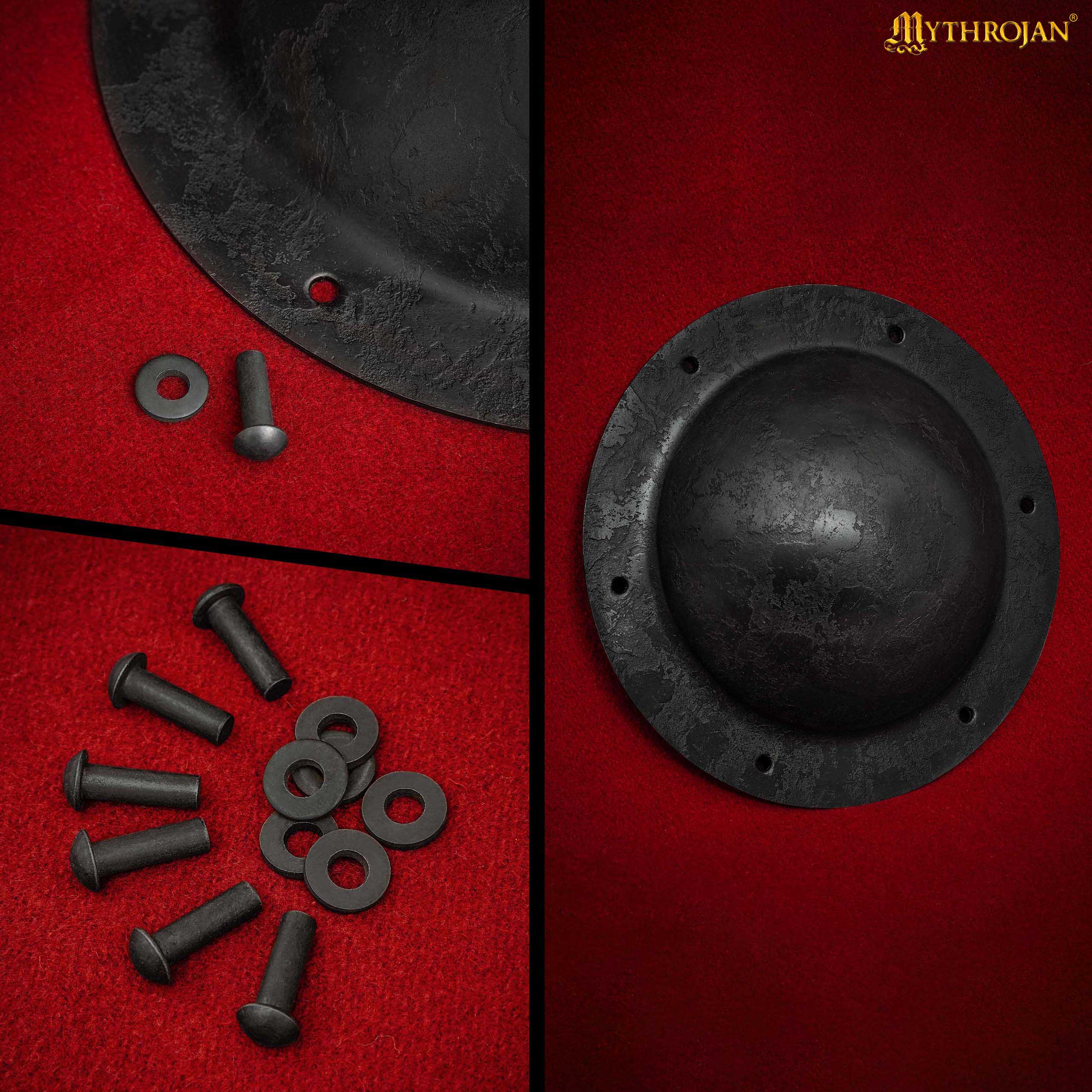 Imagen única de: Escudo Umbo Forjado a Mano con Remaches | Acabado en Acero Bruto Envejecido