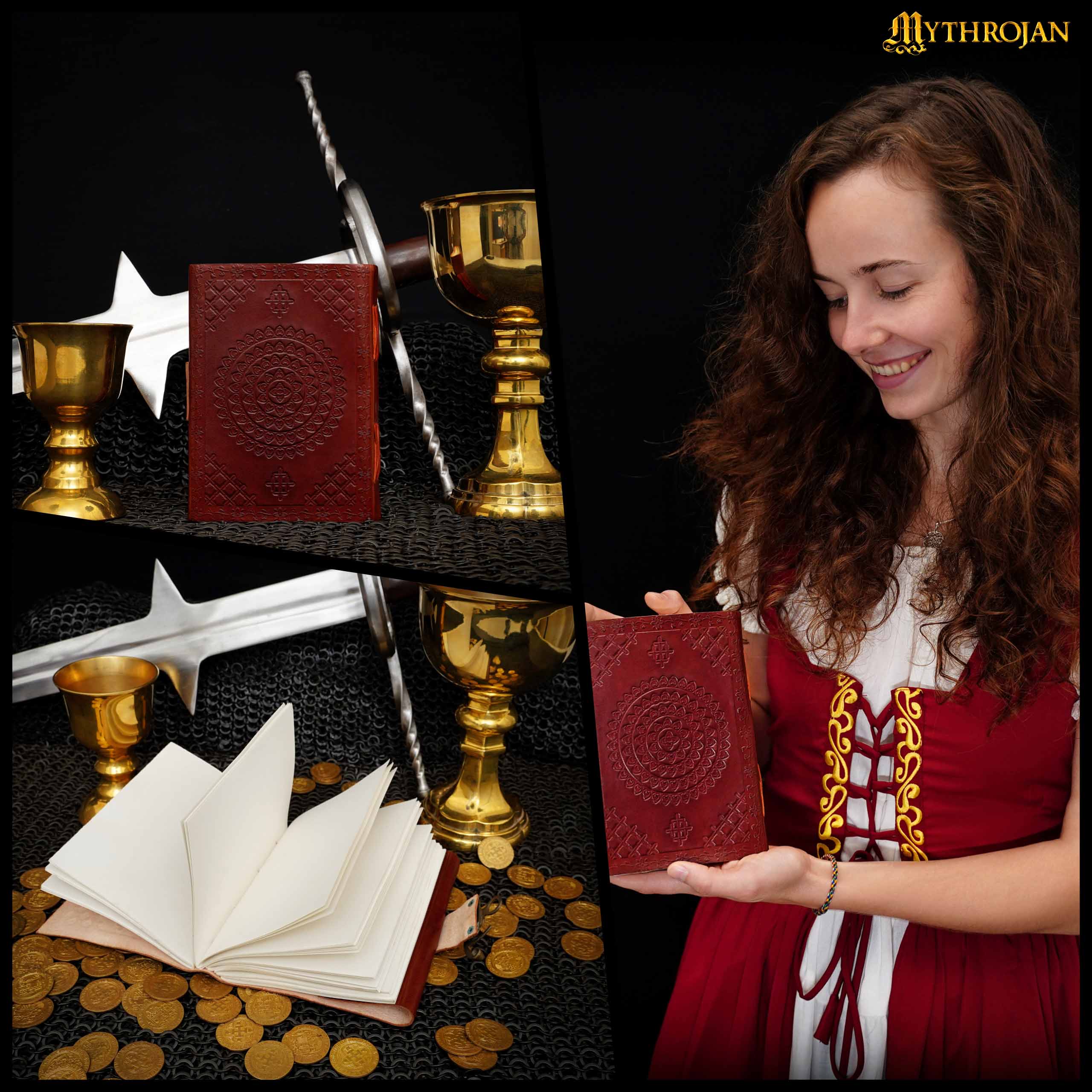 Imagen única de: Mythrojan Diario de Cuero Marrón en Relieve Vintage Cuaderno de Escritura