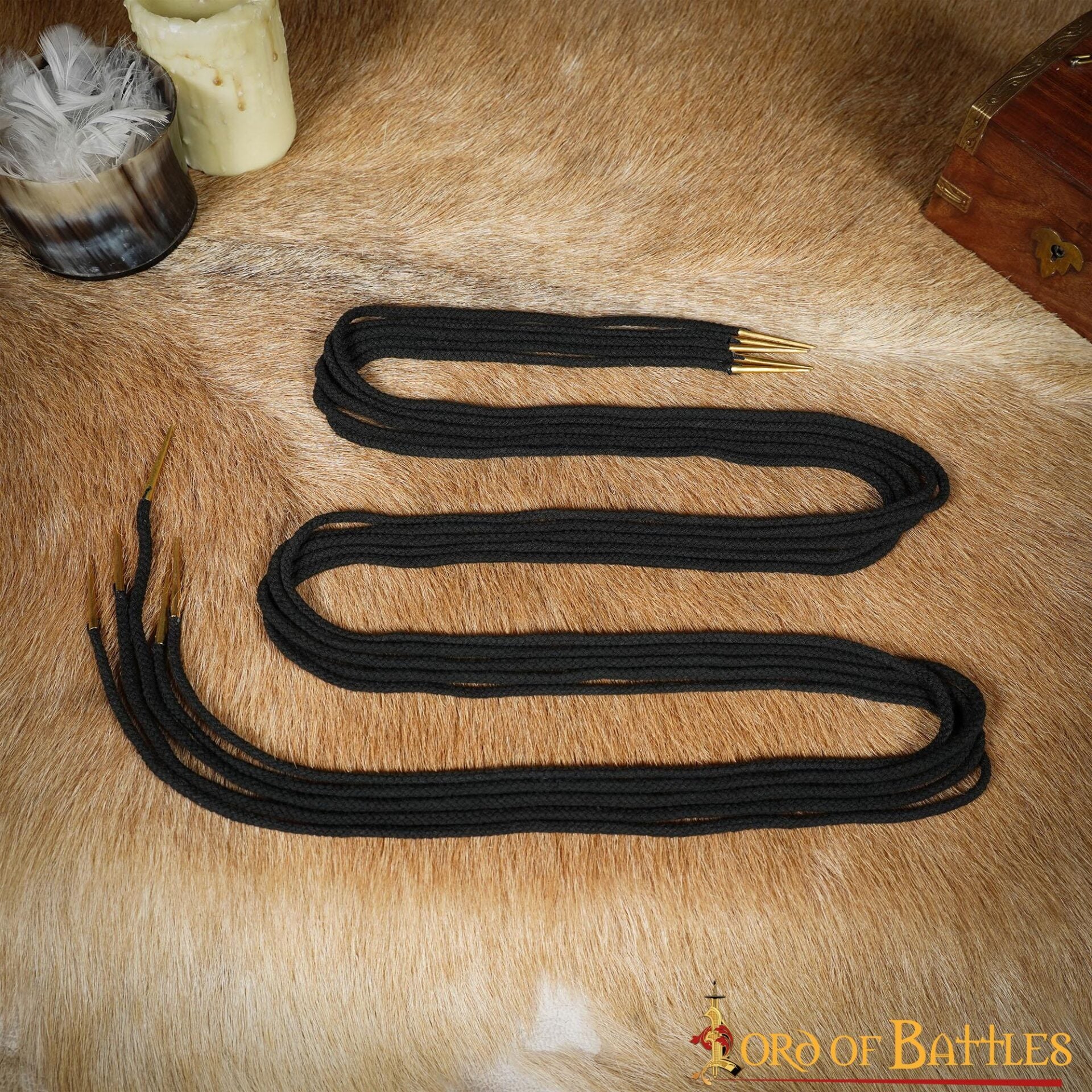 Imagen única de: Cordones de Algodón Negro con Remates de Latón Macizo - Juego de 5 Corbatas Medievales