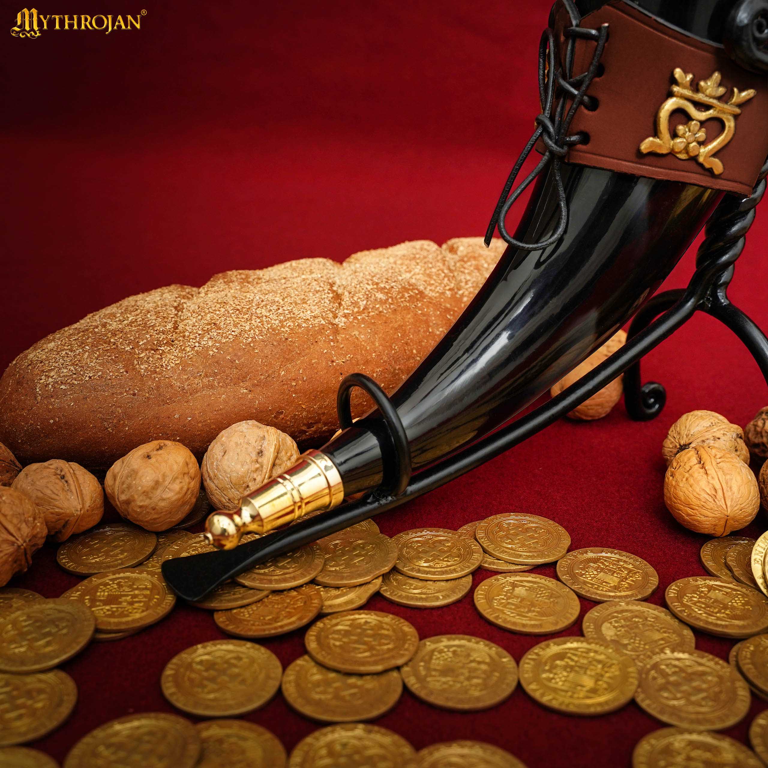 Imagen única de: Mythrojan The Elegant Lady 350 Ml Cuerno Vikingo para Beber con Soporte de Cuero Marrón