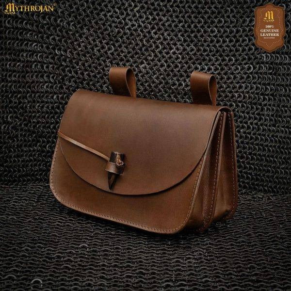 Imagen única de: Mythical Venture Medieval Leather Bag - Full Grain Brown Bolsa para Larp y Temas Medievales