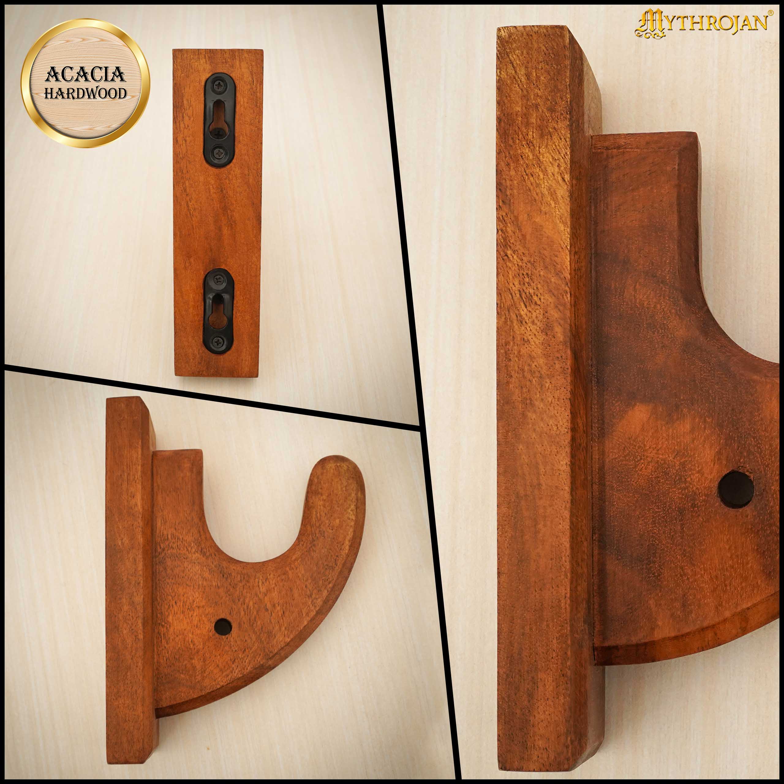 Imagen única de: Mythrojan Sólida Madera Dura Pistola Rifle Arma de Fuego Pantalla Pared Soportes Juego de 2, 6.7 "x4.5"