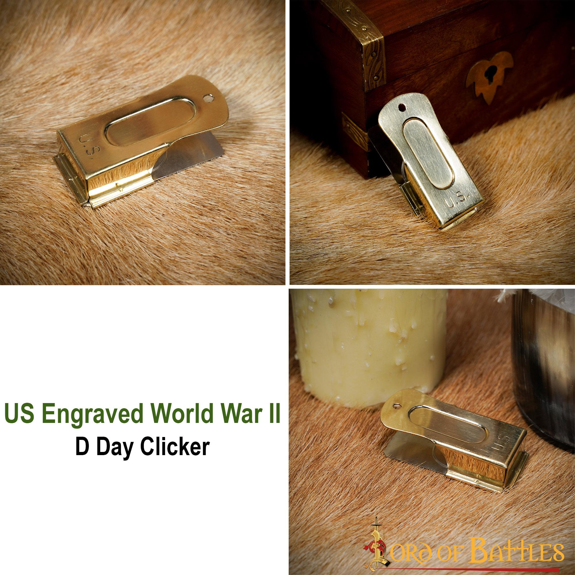 Imagen única de: Clicker del Día D de la Segunda Guerra Mundial Grabado en Ee.uu. - Réplica Auténtica de Latón para Coleccionistas de la Segunda Guerra Mundial