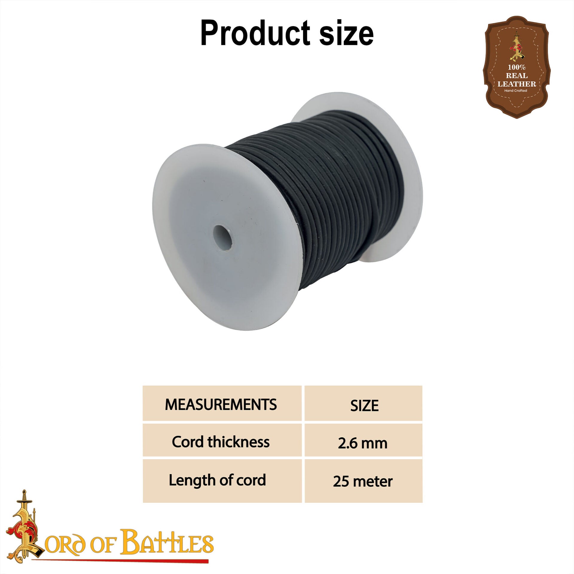 Imagen única de: Cordón de Cuero Auténtico Redondo de 2,6 Mm