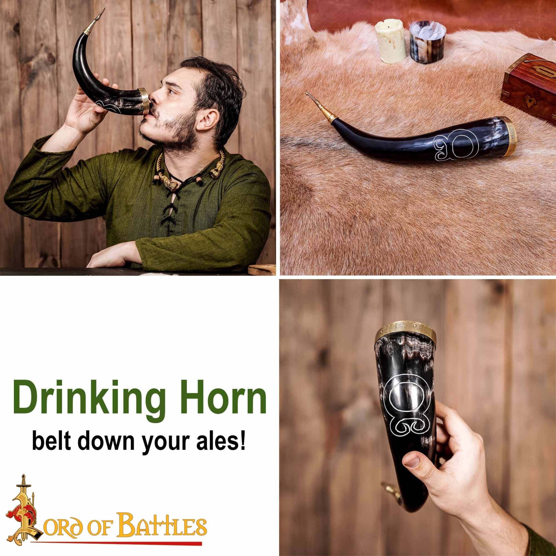 Imagen única de: Troll Cross Viking Drinking Horn 300 - 400 Ml con Accesorios de Latón Puro Hechos a Mano con Auténtico Cuerno de Buey