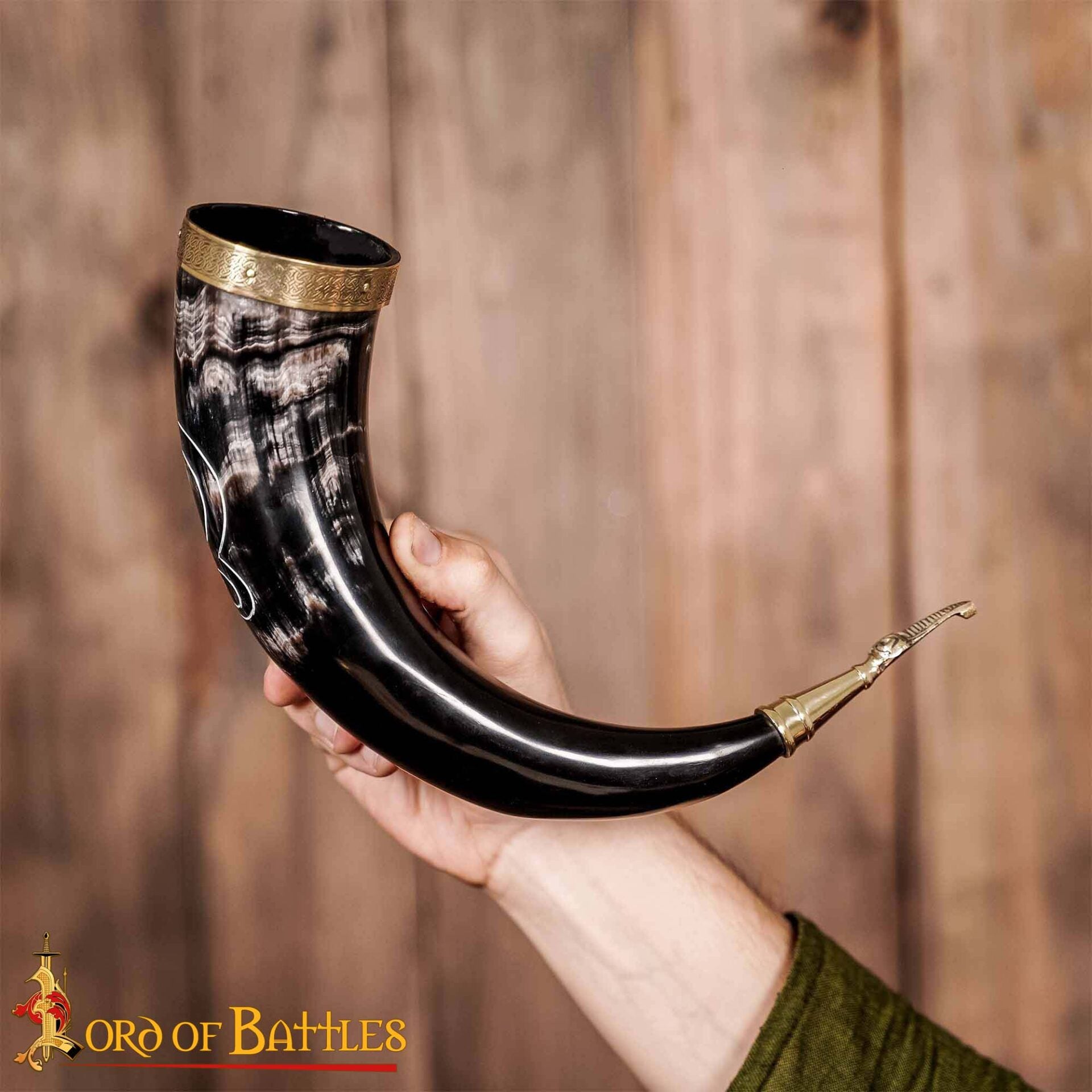 Imagen única de: Troll Cross Viking Drinking Horn 300 - 400 Ml con Accesorios de Latón Puro Hechos a Mano con Auténtico Cuerno de Buey
