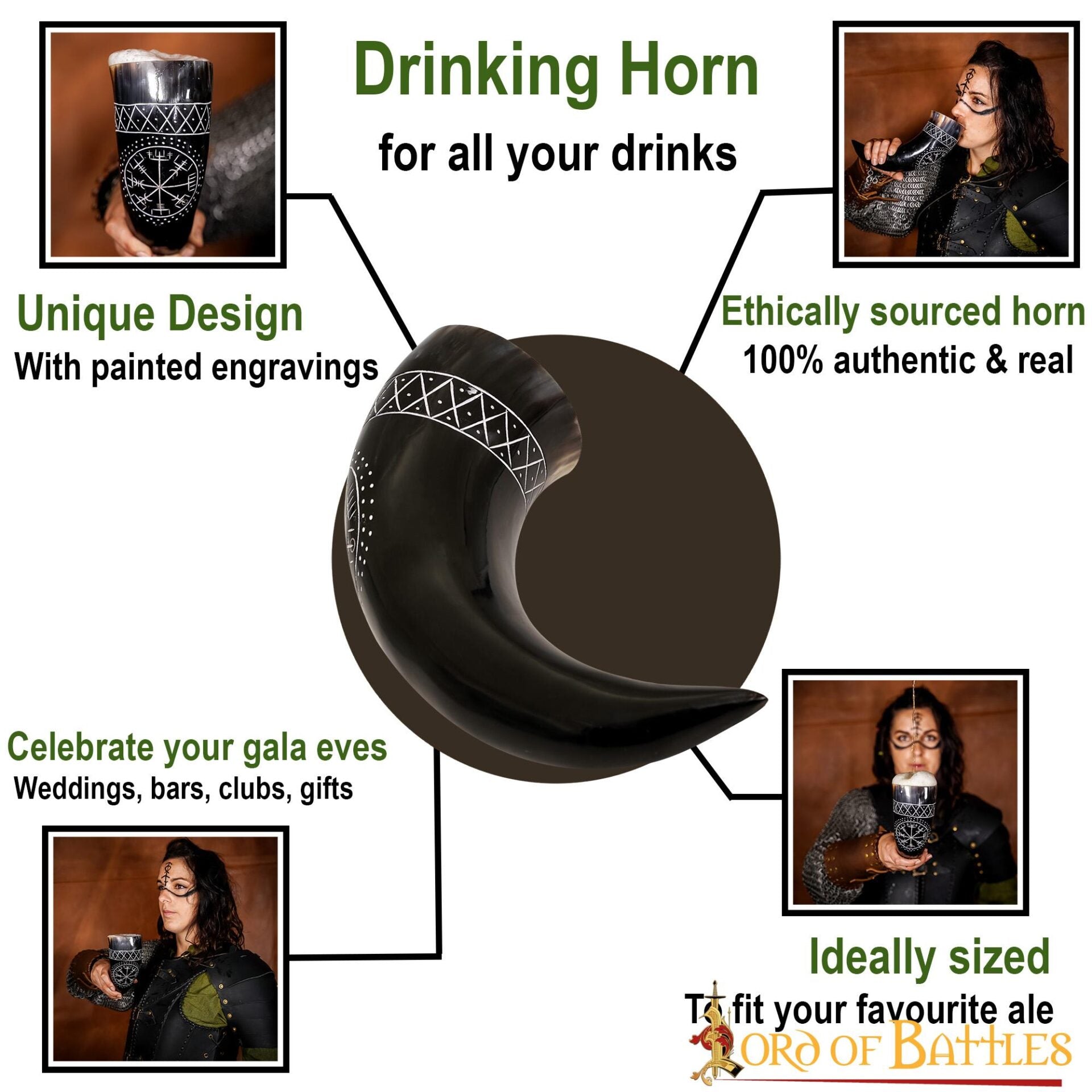 Imagen única de: El Cuerno para Beber Vegvisir 400 - 500 Ml Hecho a Mano con Auténtico Cuerno de Buey