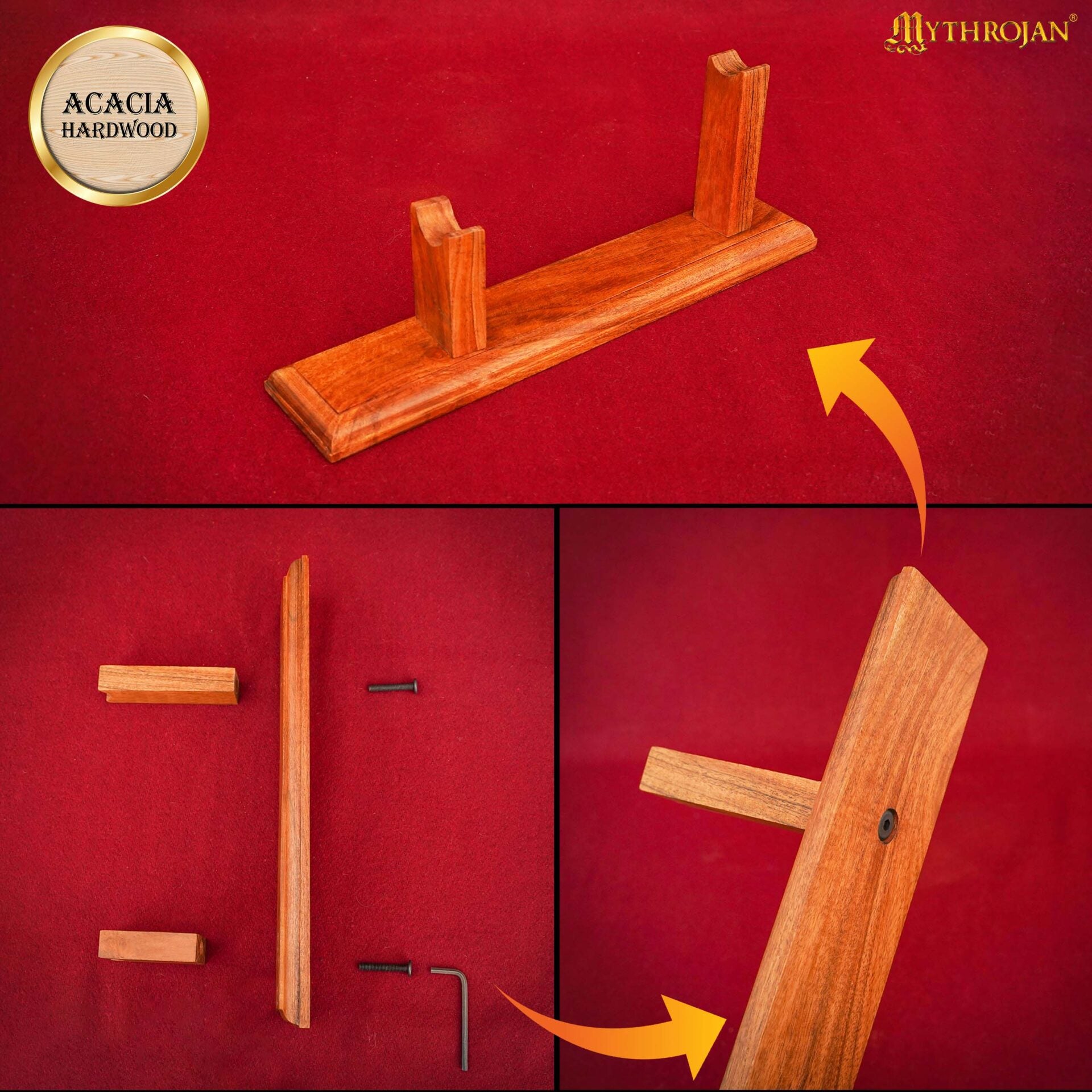 Imagen única de: Mythrojan Soporte de Madera Maciza para Pistola - Soporte de Madera de Primera Calidad para Pistolas Antiguas, Pedernales y Objetos de Colección