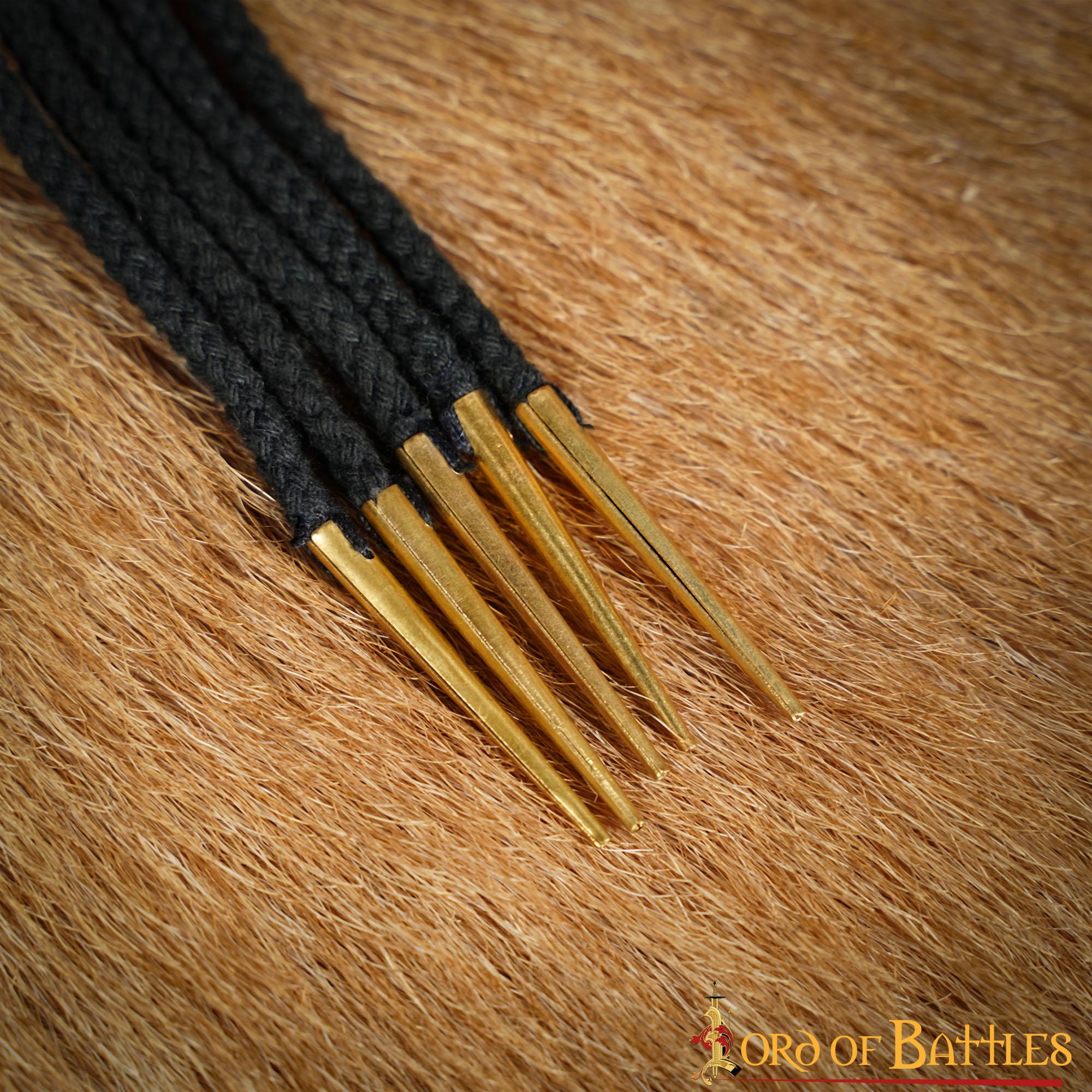 Imagen única de: Cordones de Algodón Negro con Remates de Latón Macizo - Juego de 5 Corbatas Medievales